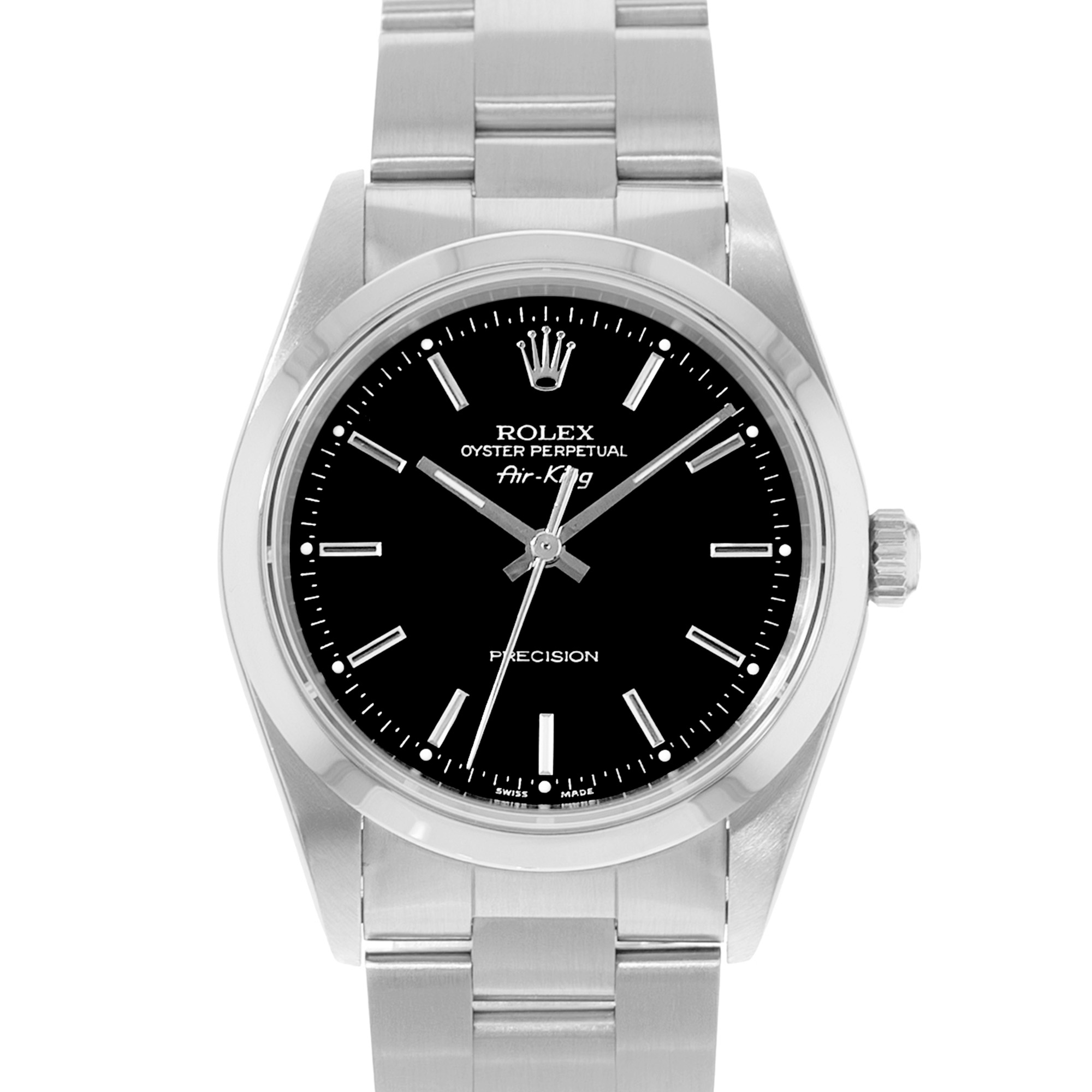 Rolex Air King 34 14000 Black Index Smooth Steel Oyster Mens Watch Papers 2000 thumbnail 1