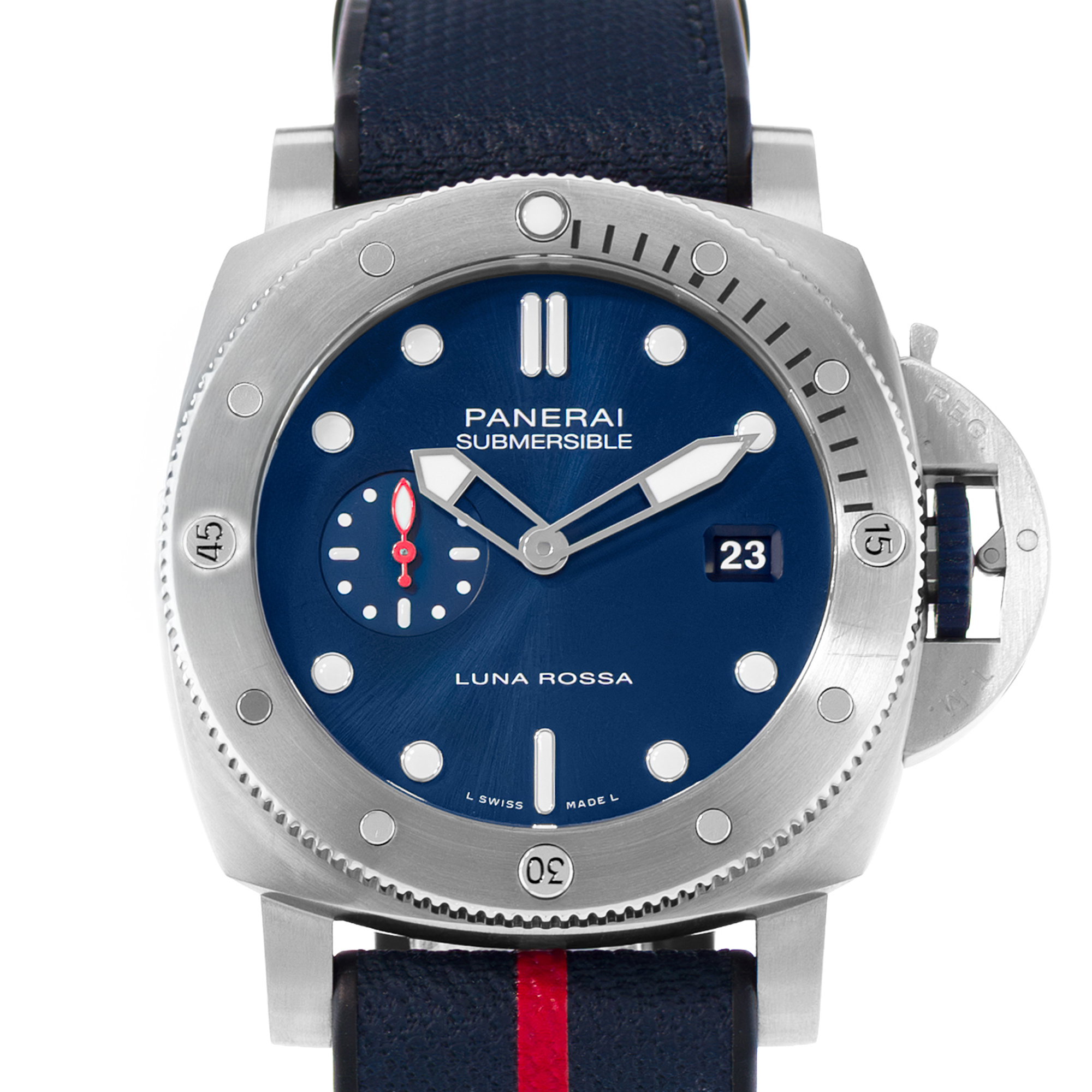Panerai Submersible PAM 01391 44mm Blue Steel Luna Rossa Rubber Mens Watch thumbnail 1