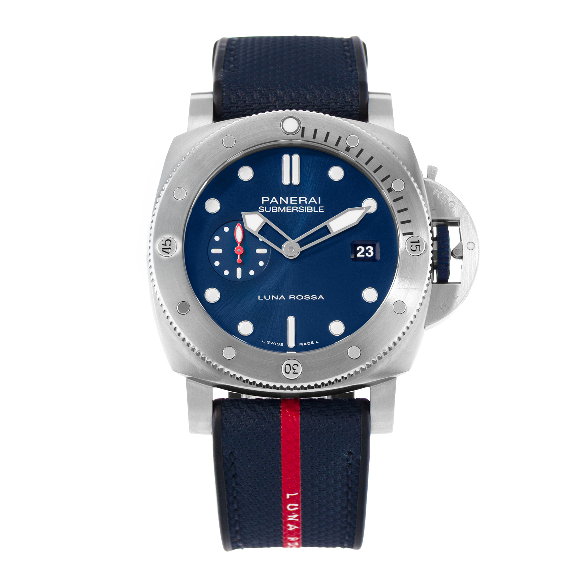 Panerai Submersible PAM 01391 44mm Blue Steel Luna Rossa Rubber Mens Watch thumbnail 2