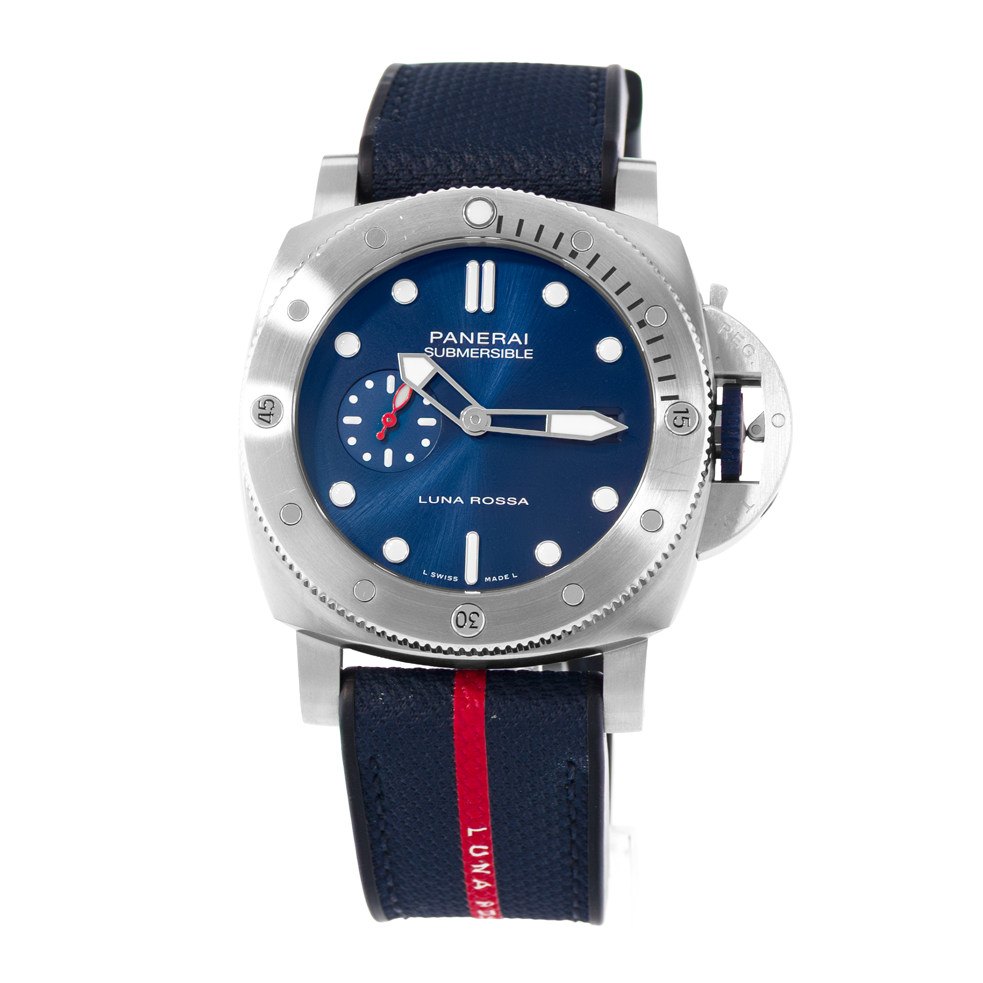Panerai Submersible PAM 01391 44mm Blue Steel Luna Rossa Rubber Mens Watch thumbnail 3