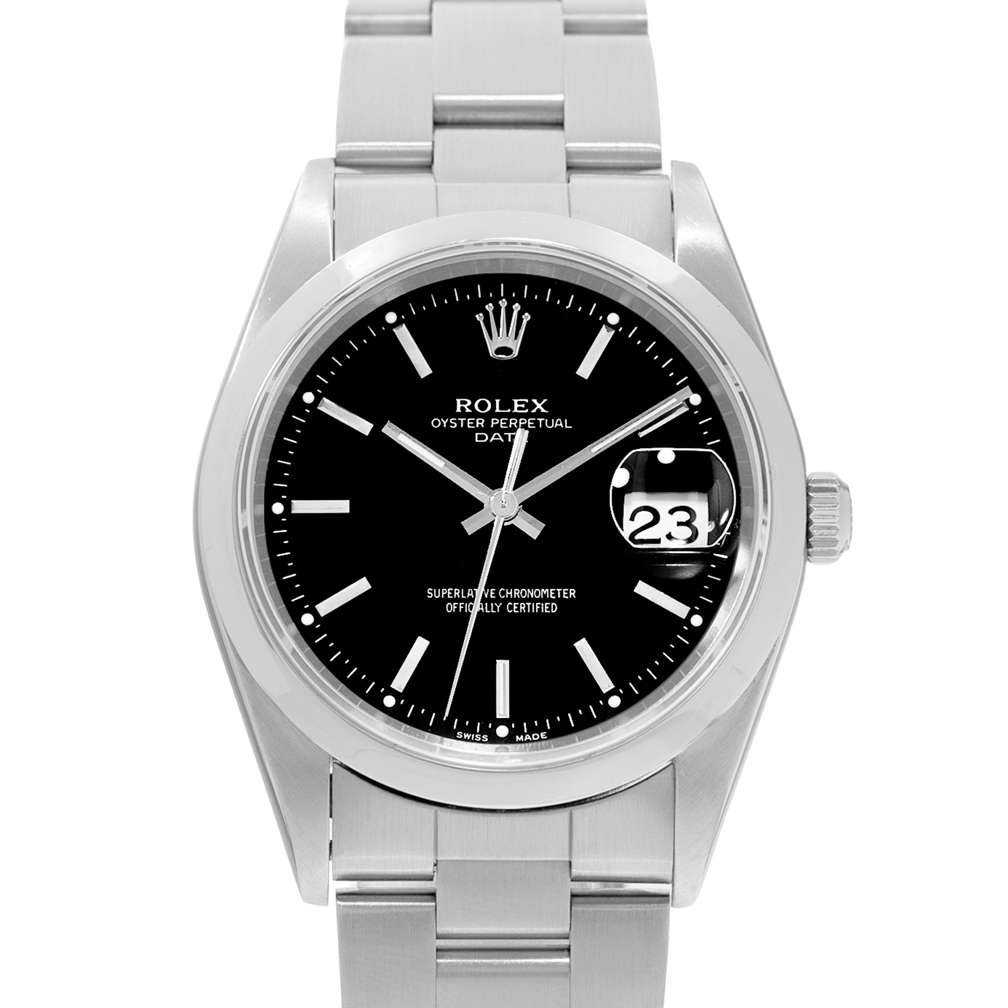 Rolex Oyster Perpetual Date 34 15200 Black Index Steel Mens Watch Papers 2000 thumbnail 1