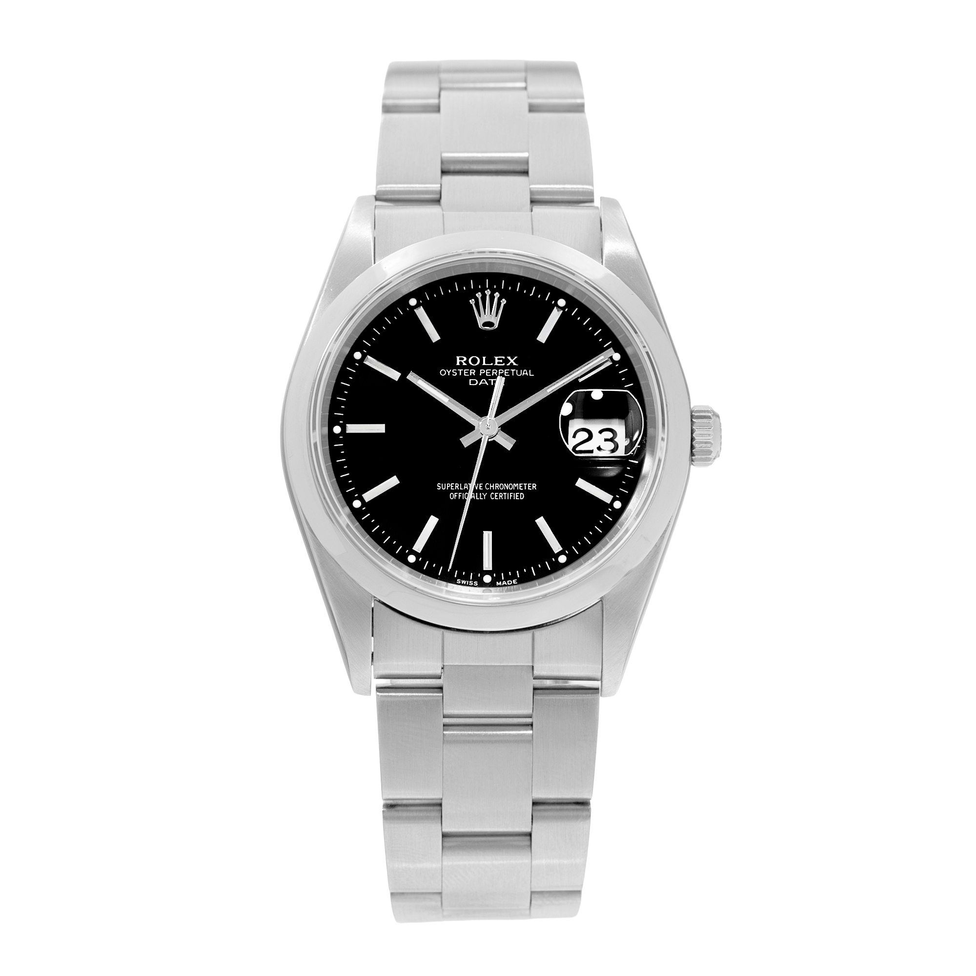 Rolex Oyster Perpetual Date 34 15200 Black Index Steel Mens Watch Papers 2000 thumbnail 2