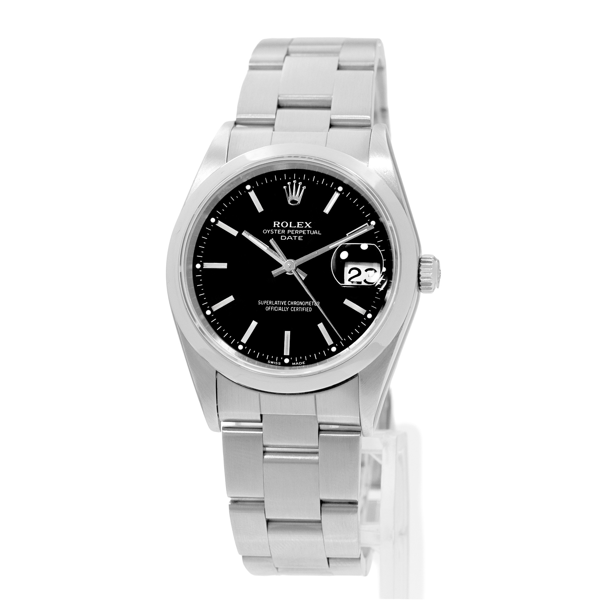Rolex Oyster Perpetual Date 34 15200 Black Index Steel Mens Watch Papers 2000 thumbnail 4