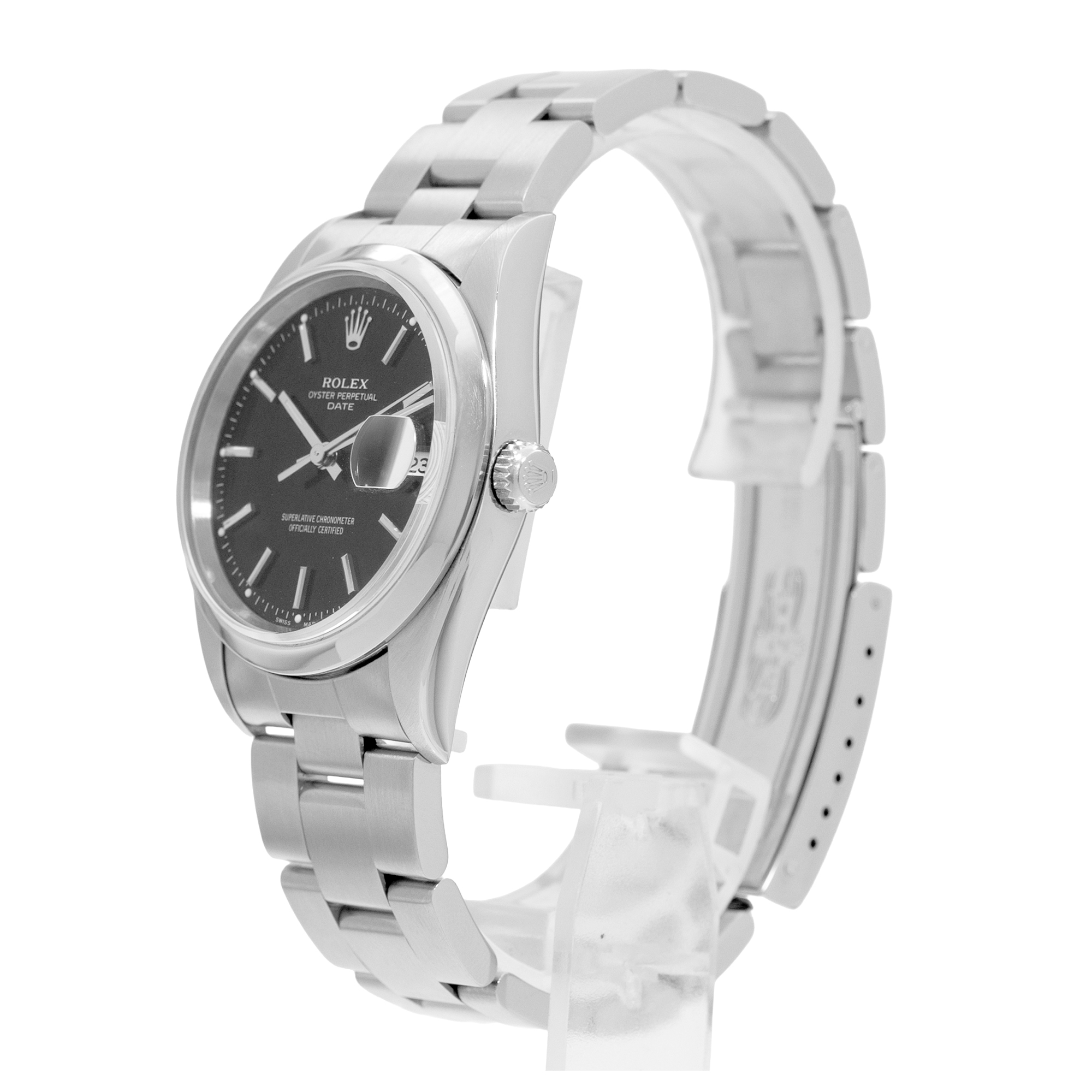 Rolex Oyster Perpetual Date 34 15200 Black Index Steel Mens Watch Papers 2000 thumbnail 5