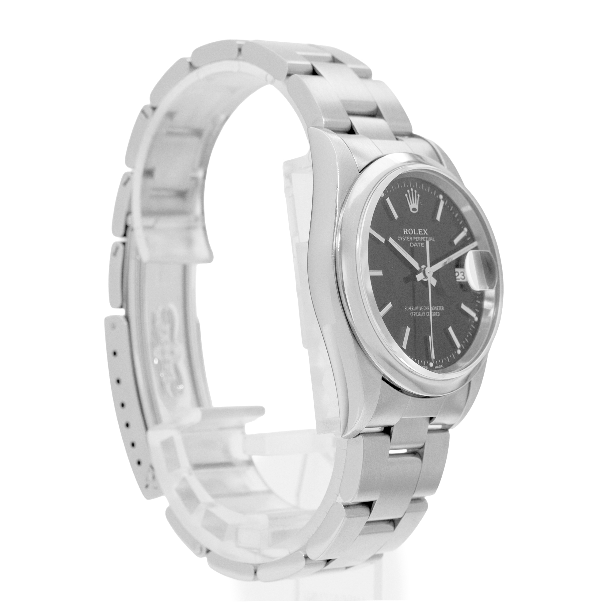 Rolex Oyster Perpetual Date 34 15200 Black Index Steel Mens Watch Papers 2000 thumbnail 6