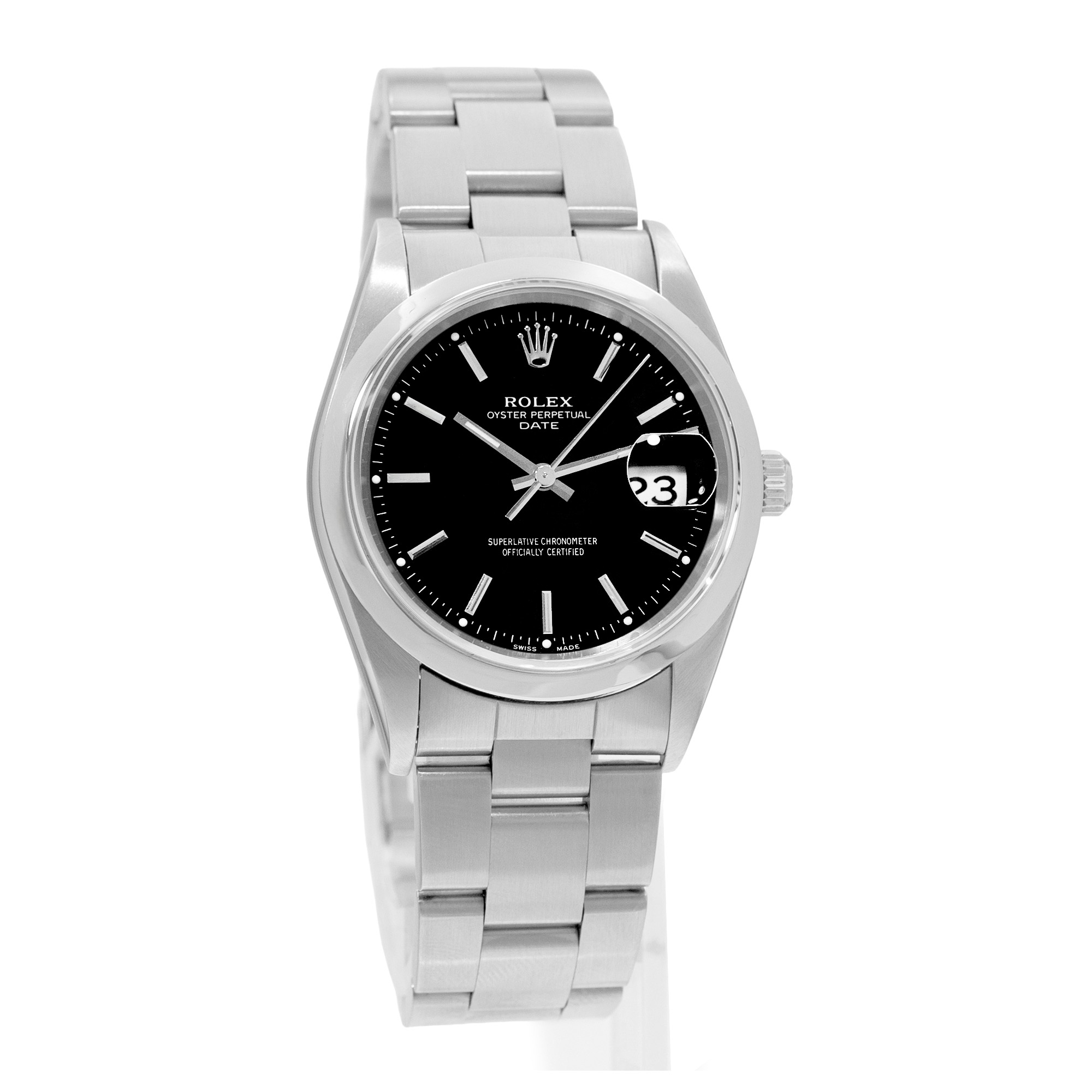 Rolex Oyster Perpetual Date 34 15200 Black Index Steel Mens Watch Papers 2000 thumbnail 7