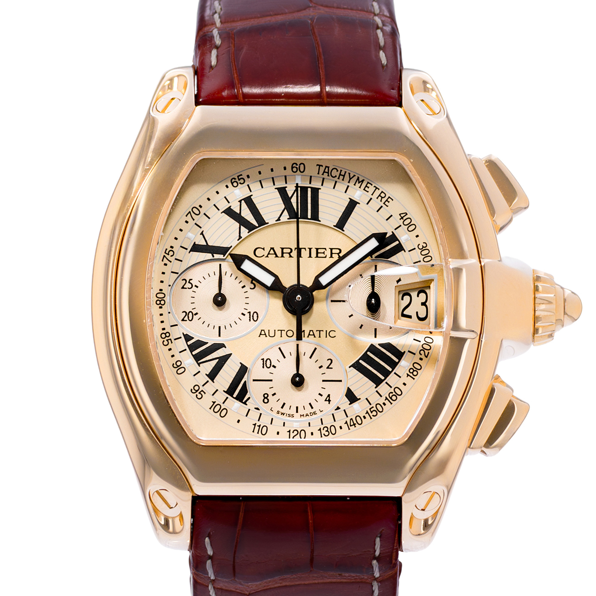 Cartier Roadster W62008Y3 2619 40mm Champagne Roman 18k Yellow Gold Papers 2004 thumbnail 1