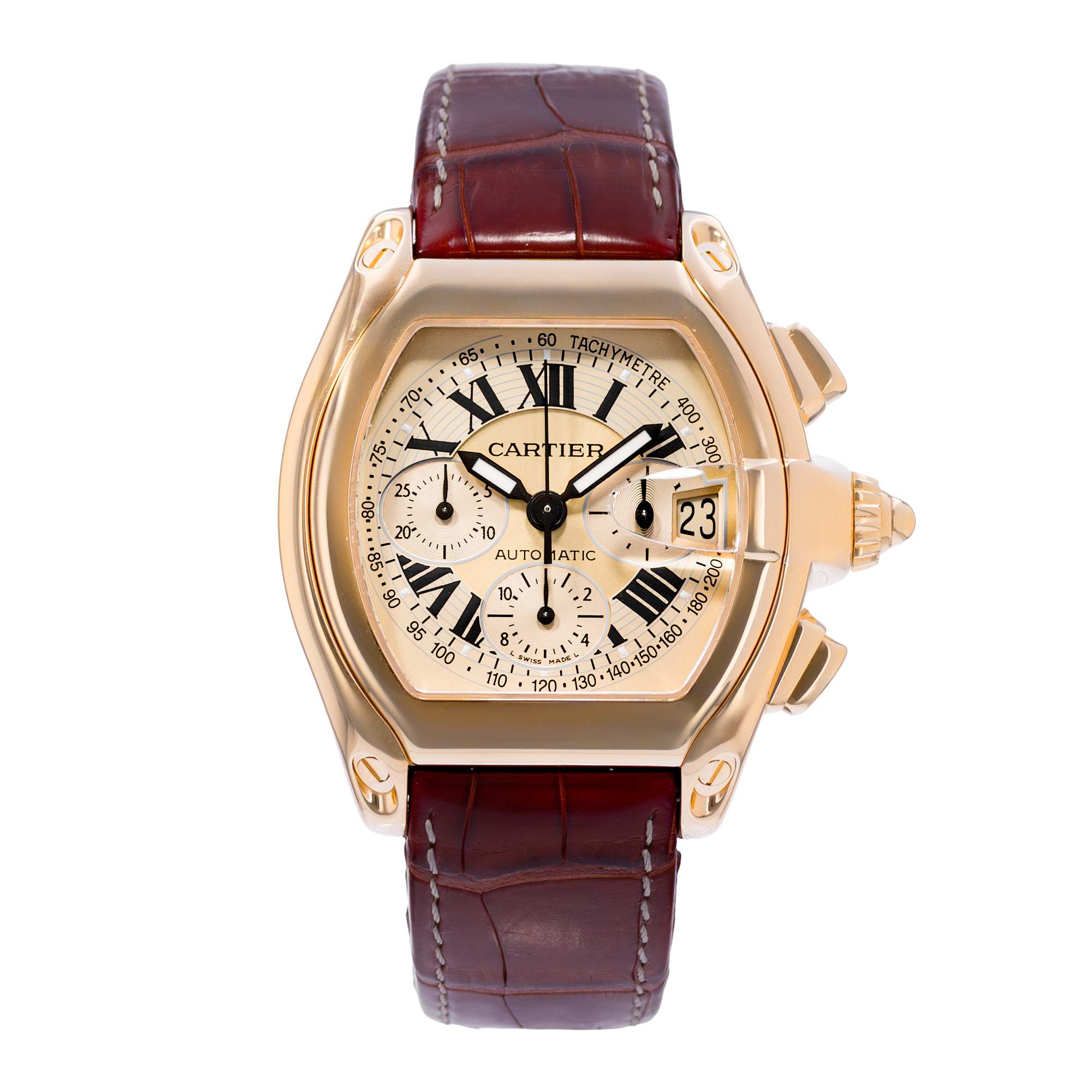 Cartier Roadster W62008Y3 2619 40mm Champagne Roman 18k Yellow Gold Papers 2004 thumbnail 2