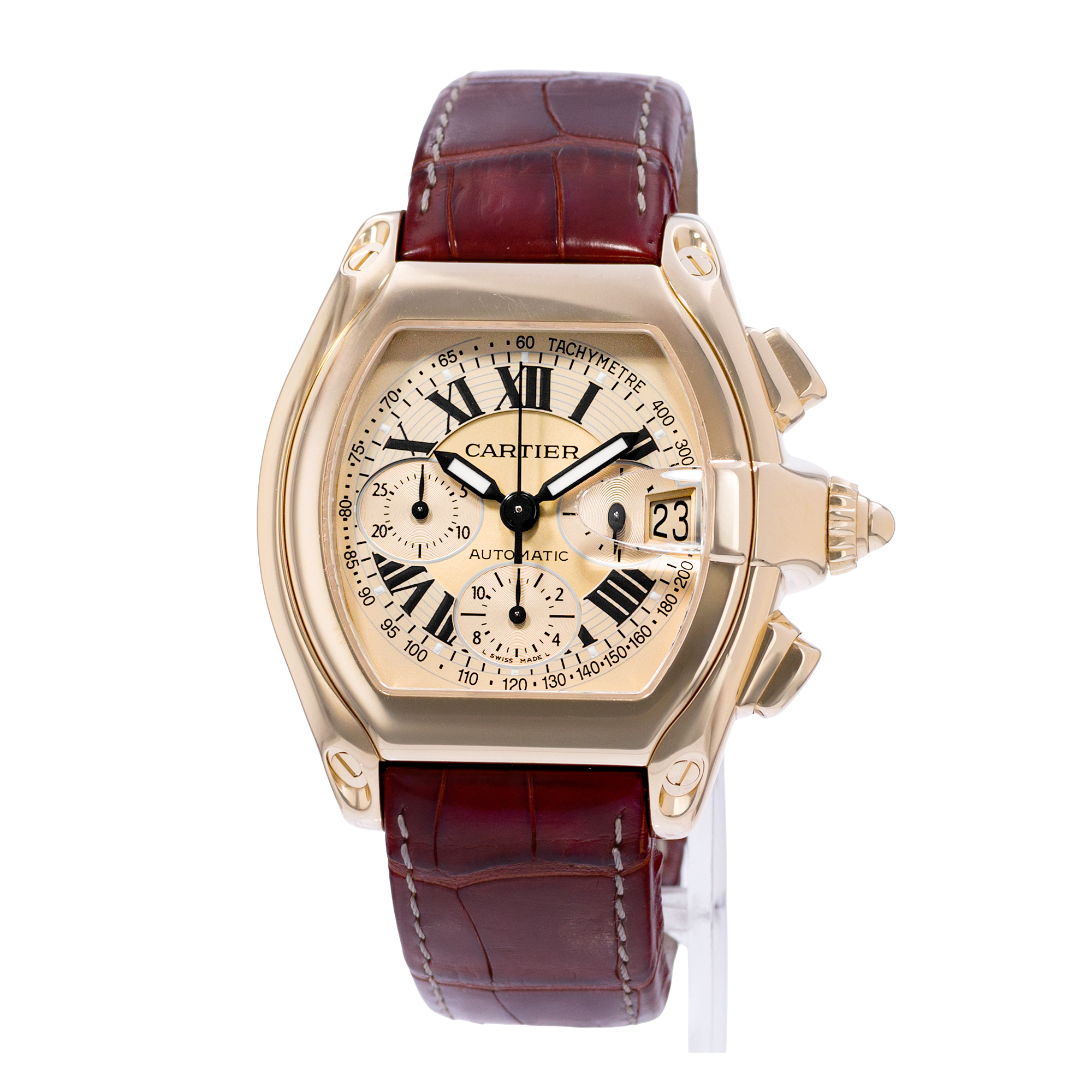 Cartier Roadster W62008Y3 2619 40mm Champagne Roman 18k Yellow Gold Papers 2004 thumbnail 4