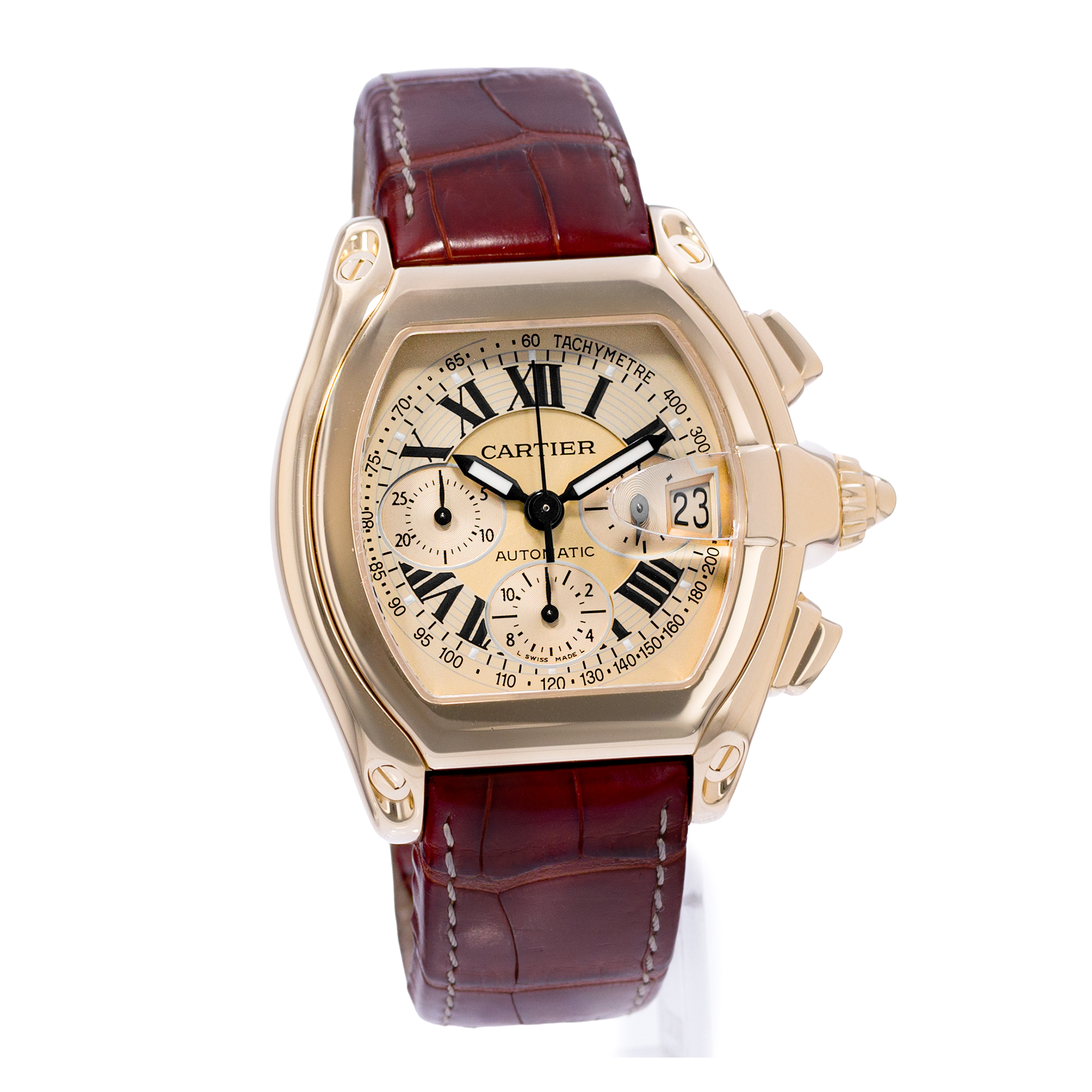 Cartier Roadster W62008Y3 2619 40mm Champagne Roman 18k Yellow Gold Papers 2004 thumbnail 7