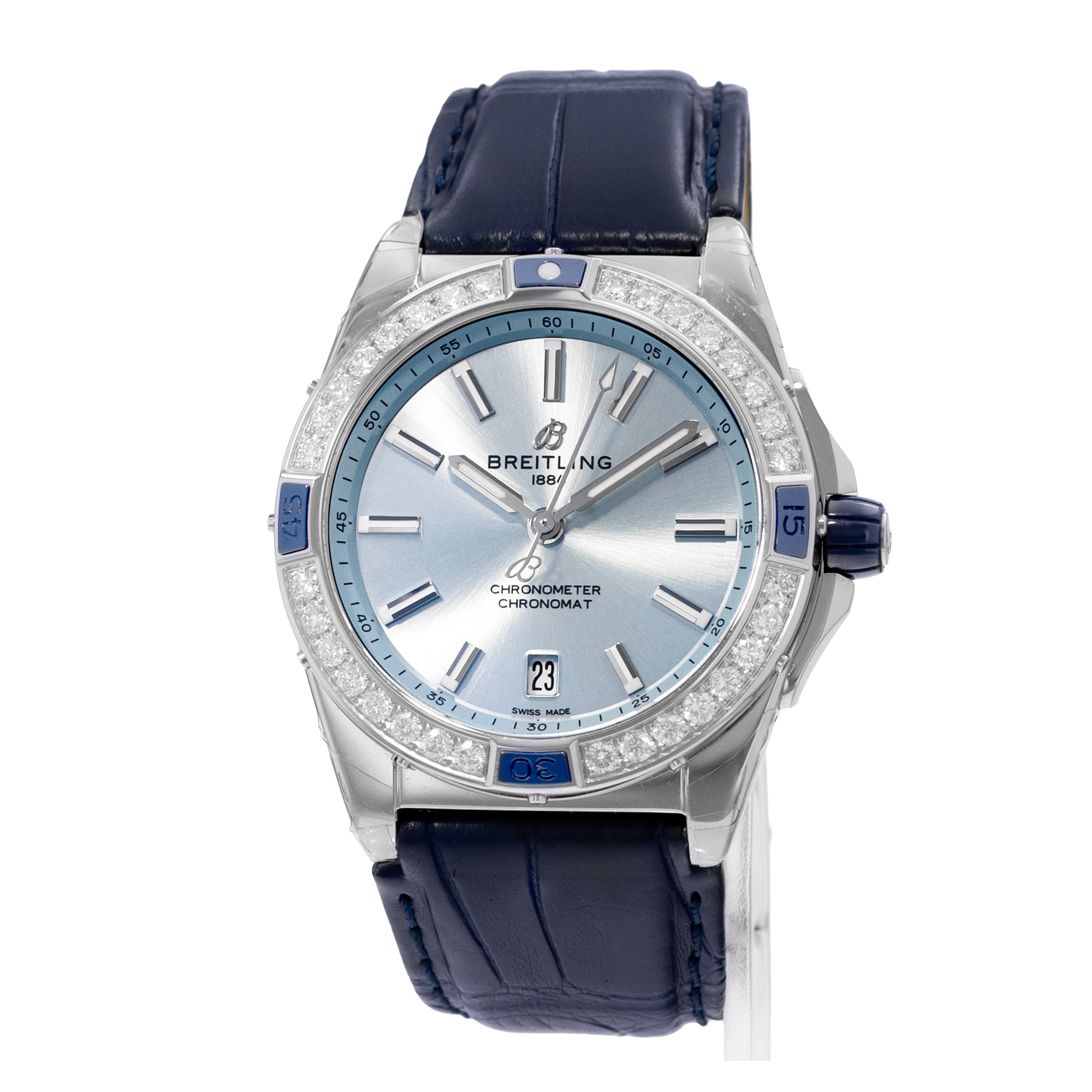 Breitling Chronomat A17356531C1P1 38mm Diamond Ice Blue Steel Stickers 2025 thumbnail 3