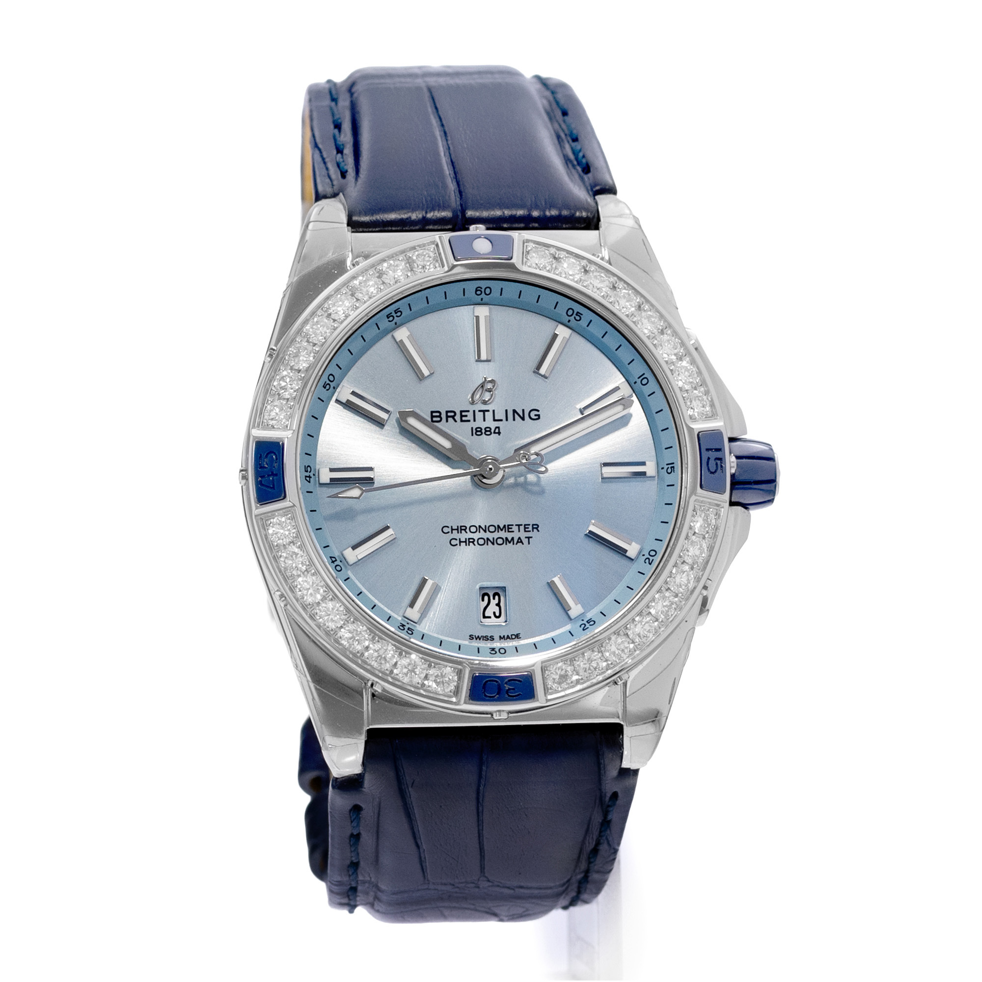 Breitling Chronomat A17356531C1P1 38mm Diamond Ice Blue Steel Stickers 2025 thumbnail 6