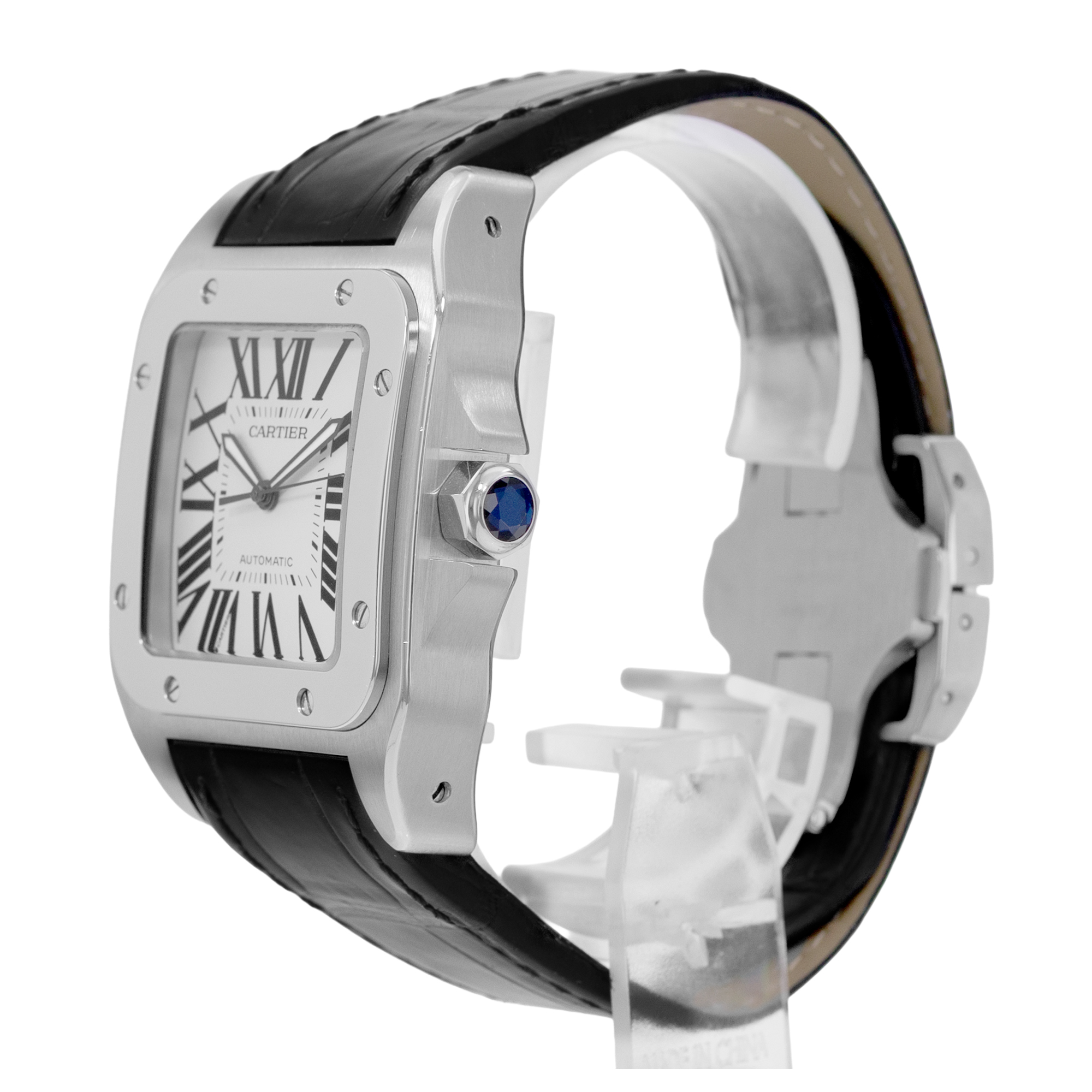 Cartier Santos 100 W20073X8 2656 38mm XL Silver Dial Steel Leather Mens Watch thumbnail 4