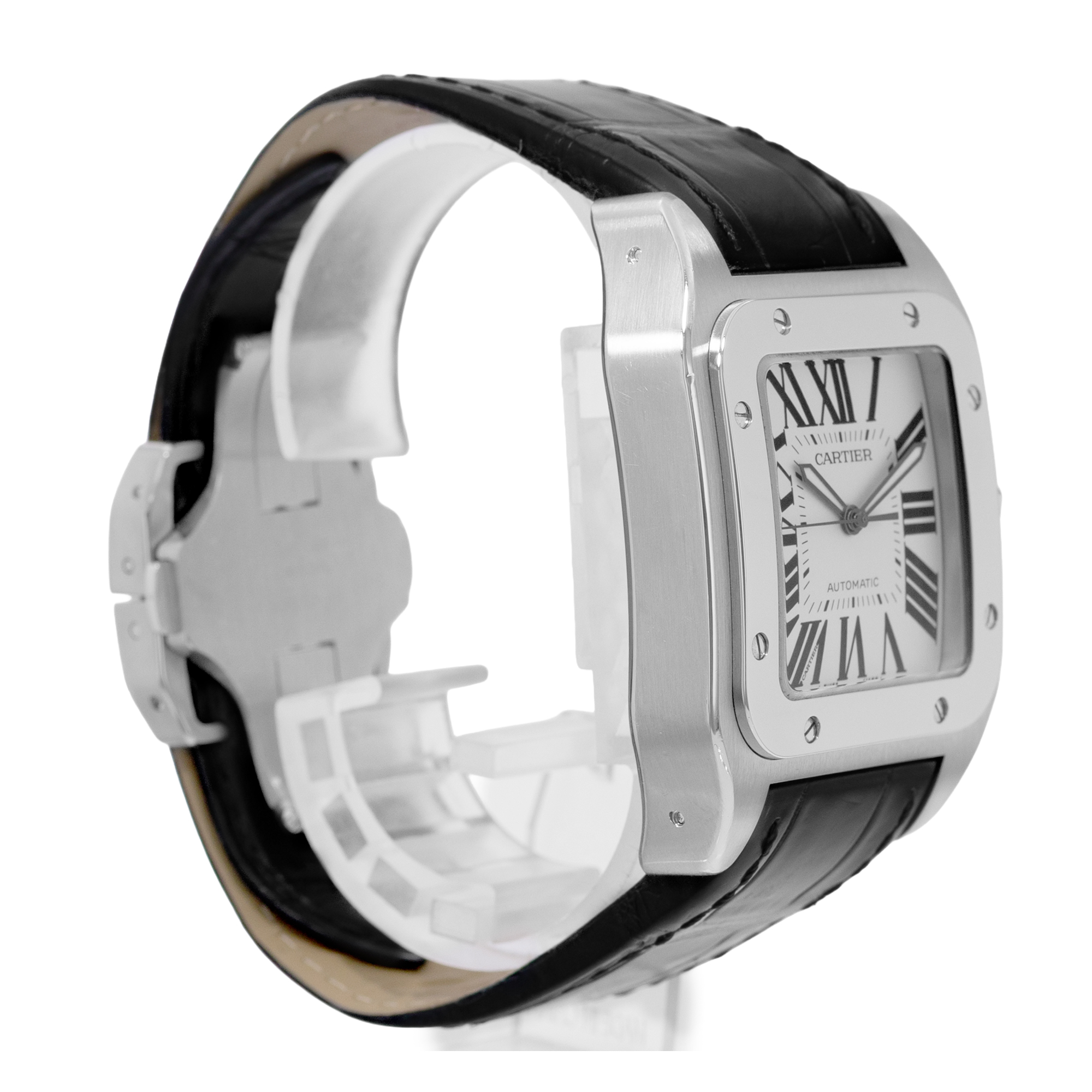 Cartier Santos 100 W20073X8 2656 38mm XL Silver Dial Steel Leather Mens Watch thumbnail 5