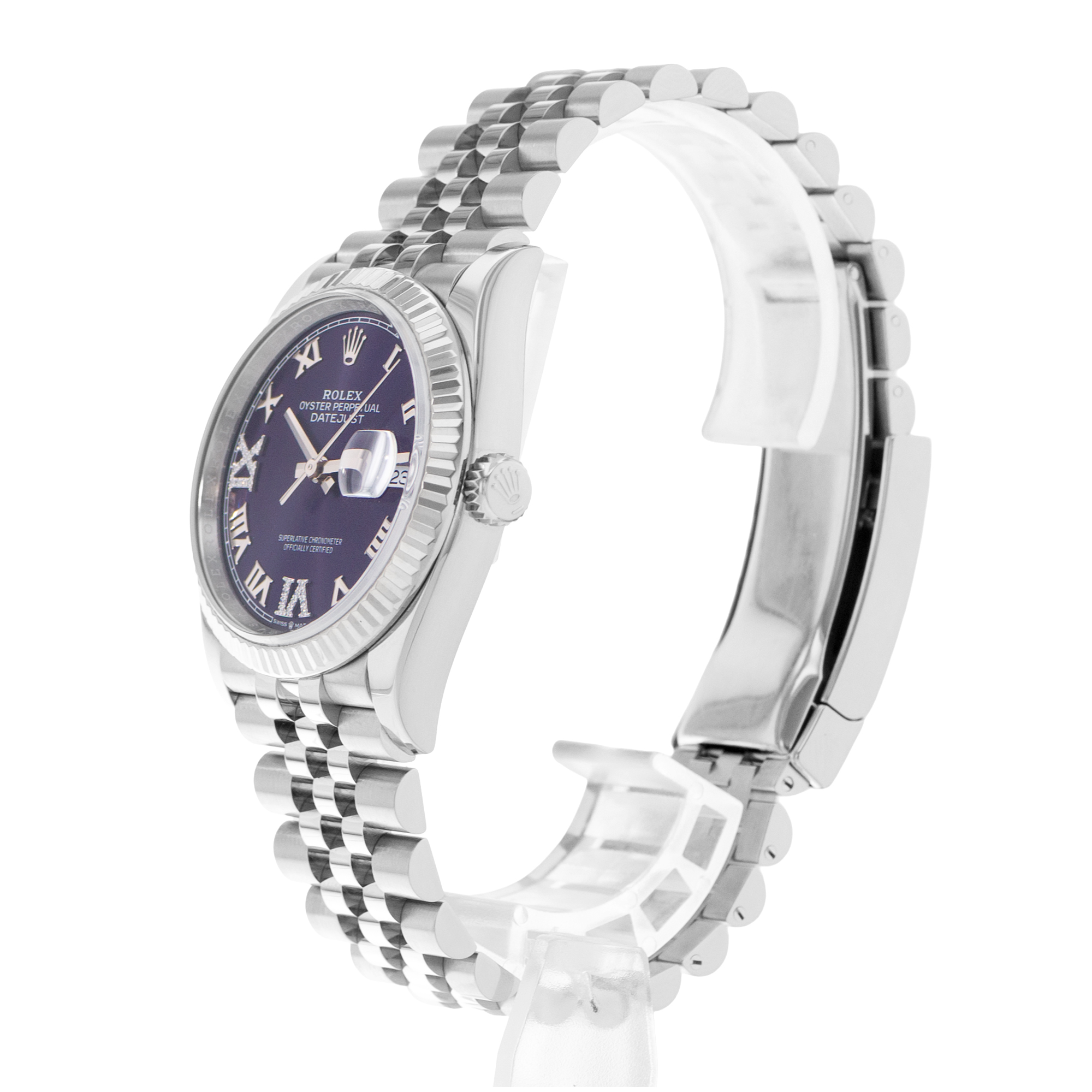 Rolex Datejust 36 126234 Purple Diamond Roman Steel Gold Mens Watch Card 2023 thumbnail 5