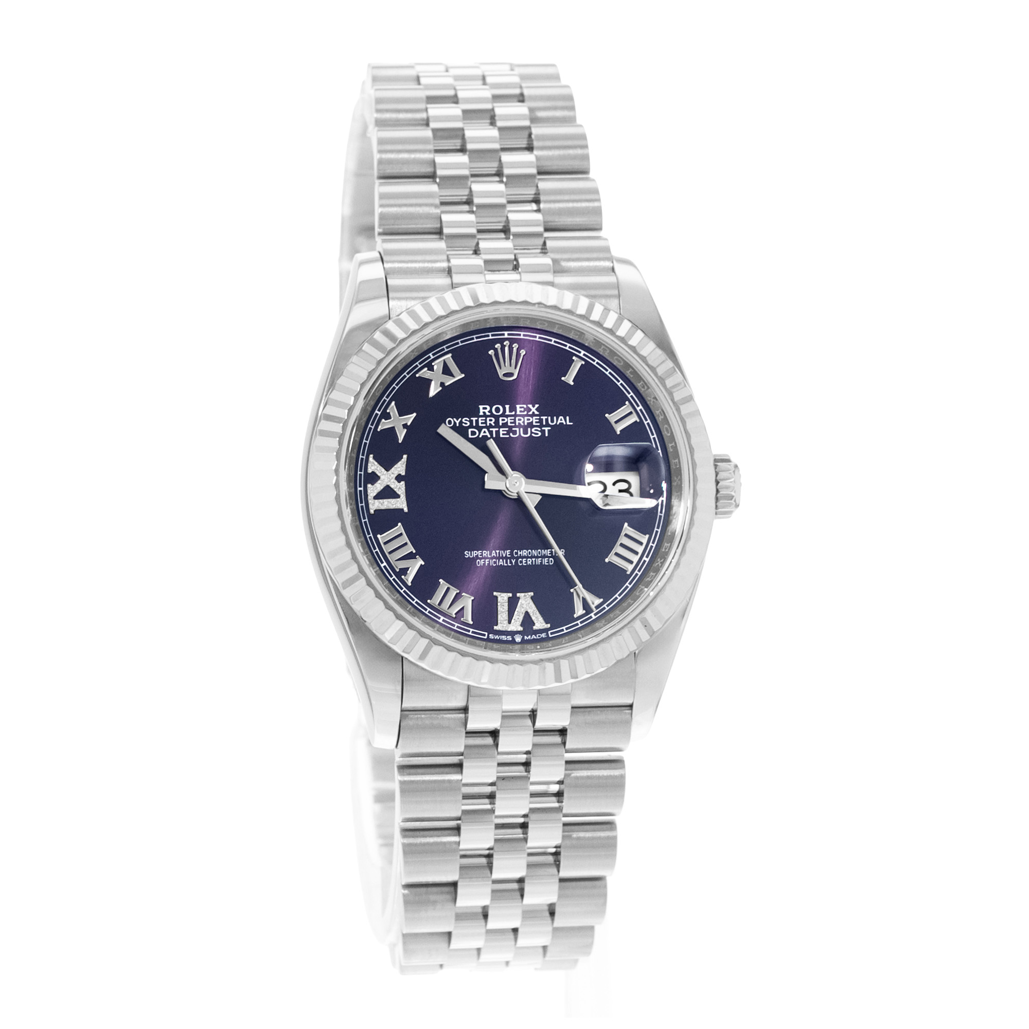 Rolex Datejust 36 126234 Purple Diamond Roman Steel Gold Mens Watch Card 2023 thumbnail 7