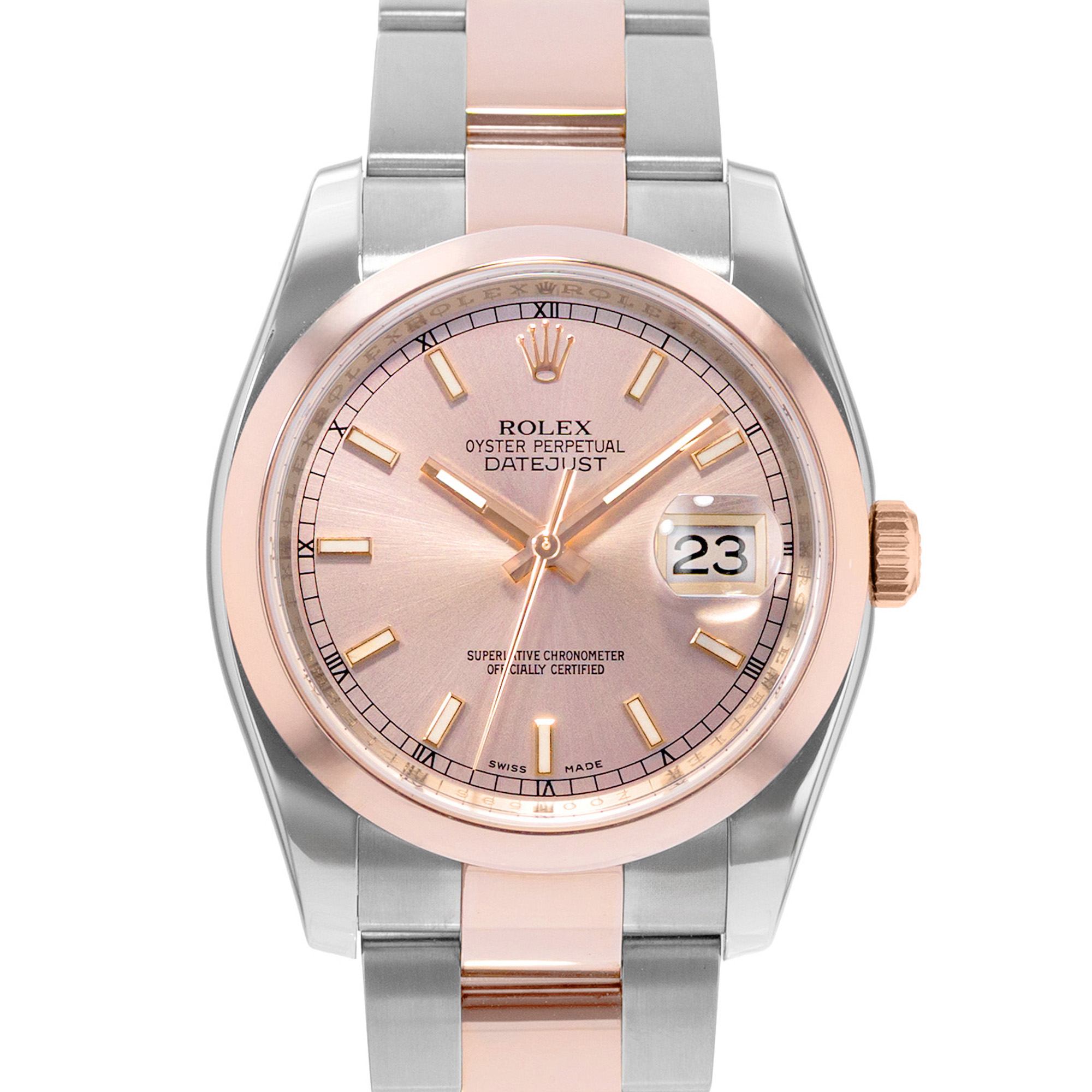 Rolex Datejust 36 116201 Pink Index Dial Steel 18k Rose Gold Mens Watch 2006 thumbnail 1
