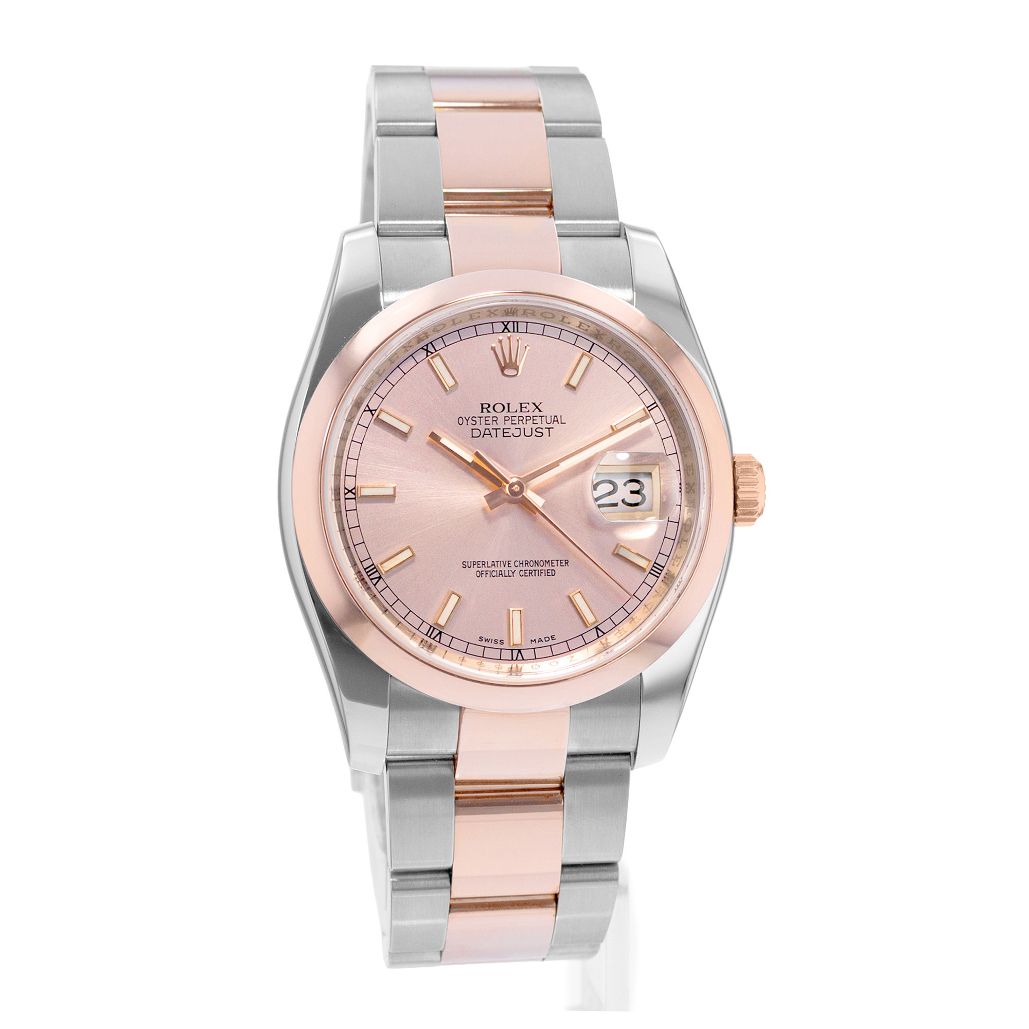 Rolex Datejust 36 116201 Pink Index Dial Steel 18k Rose Gold Mens Watch 2006 thumbnail 6