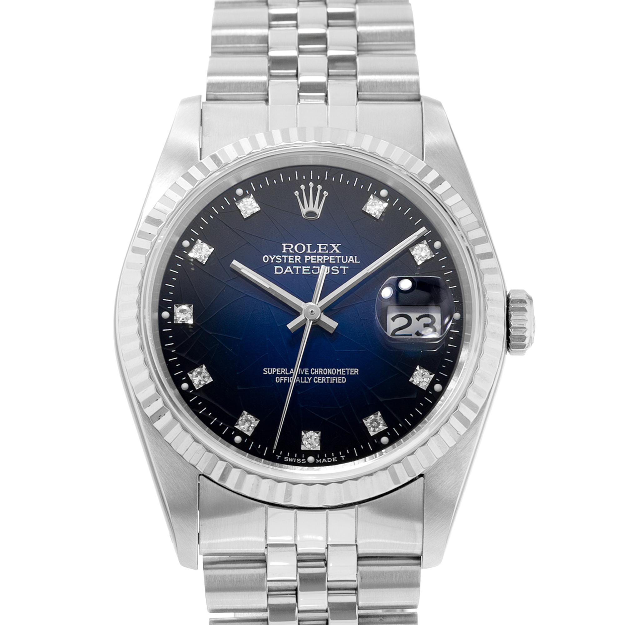 Rolex Datejust 36 16234 Blue Spider Vignette Diamond Steel 18k White Gold Watch thumbnail 1
