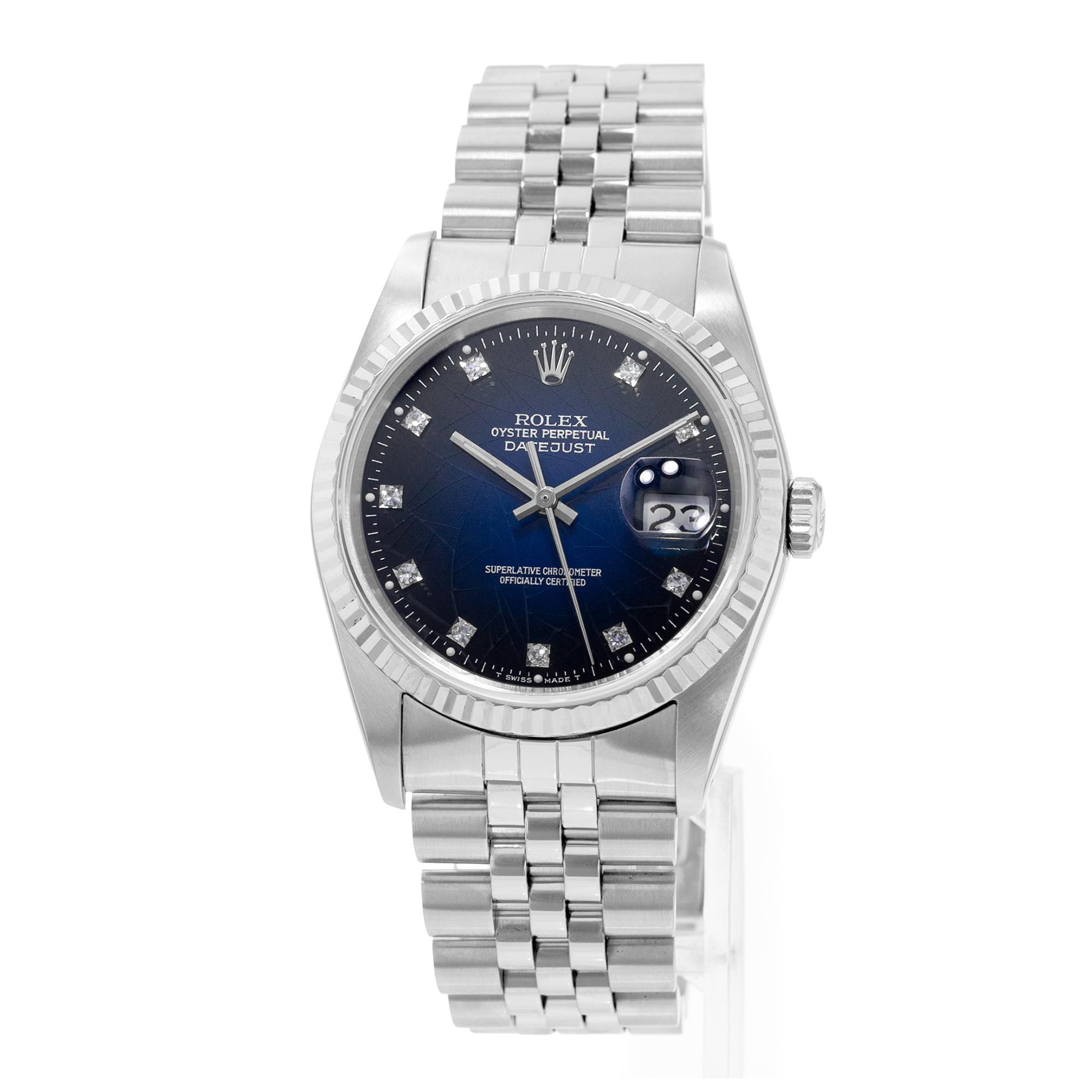 Rolex Datejust 36 16234 Blue Spider Vignette Diamond Steel 18k White Gold Watch thumbnail 3