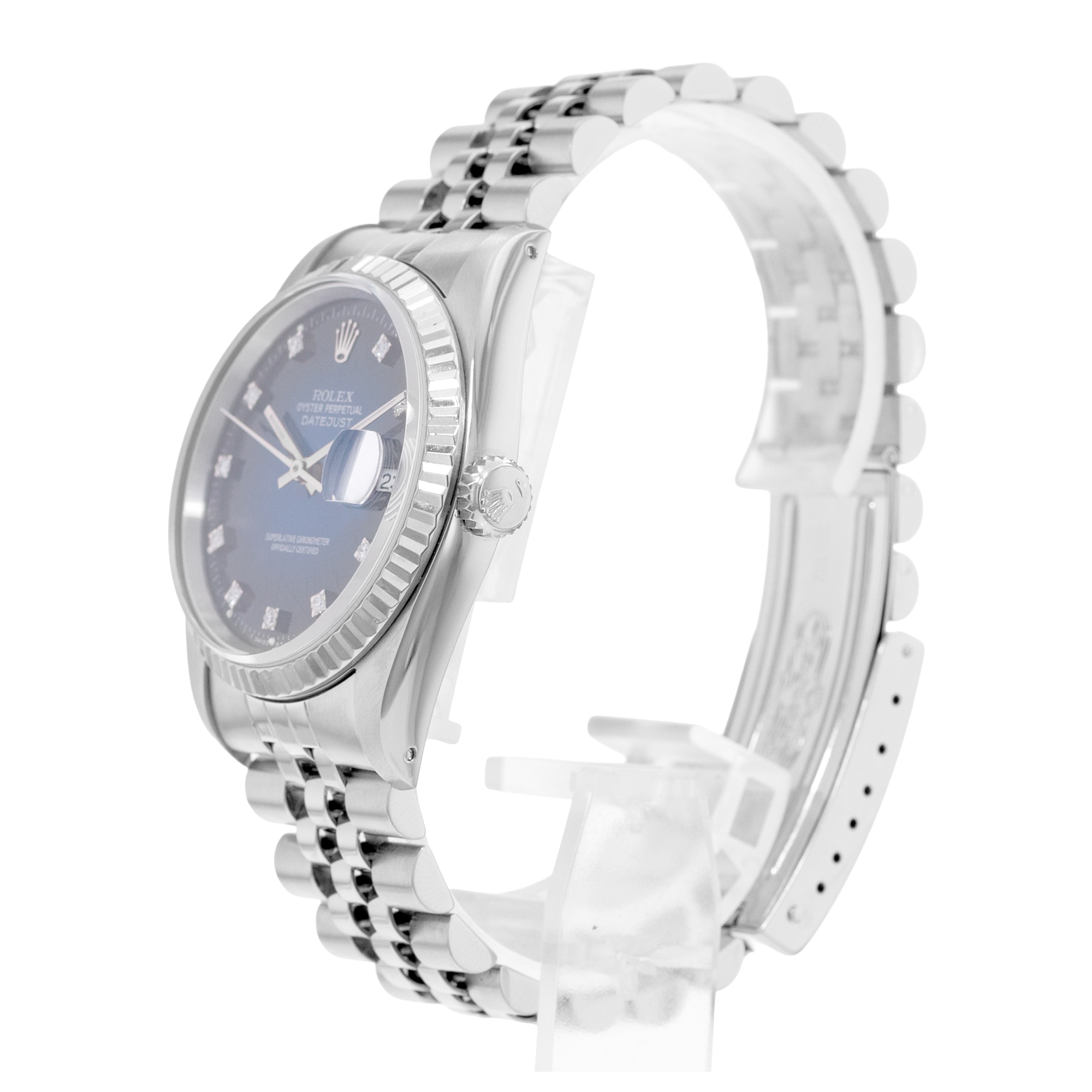 Rolex Datejust 36 16234 Blue Spider Vignette Diamond Steel 18k White Gold Watch thumbnail 4