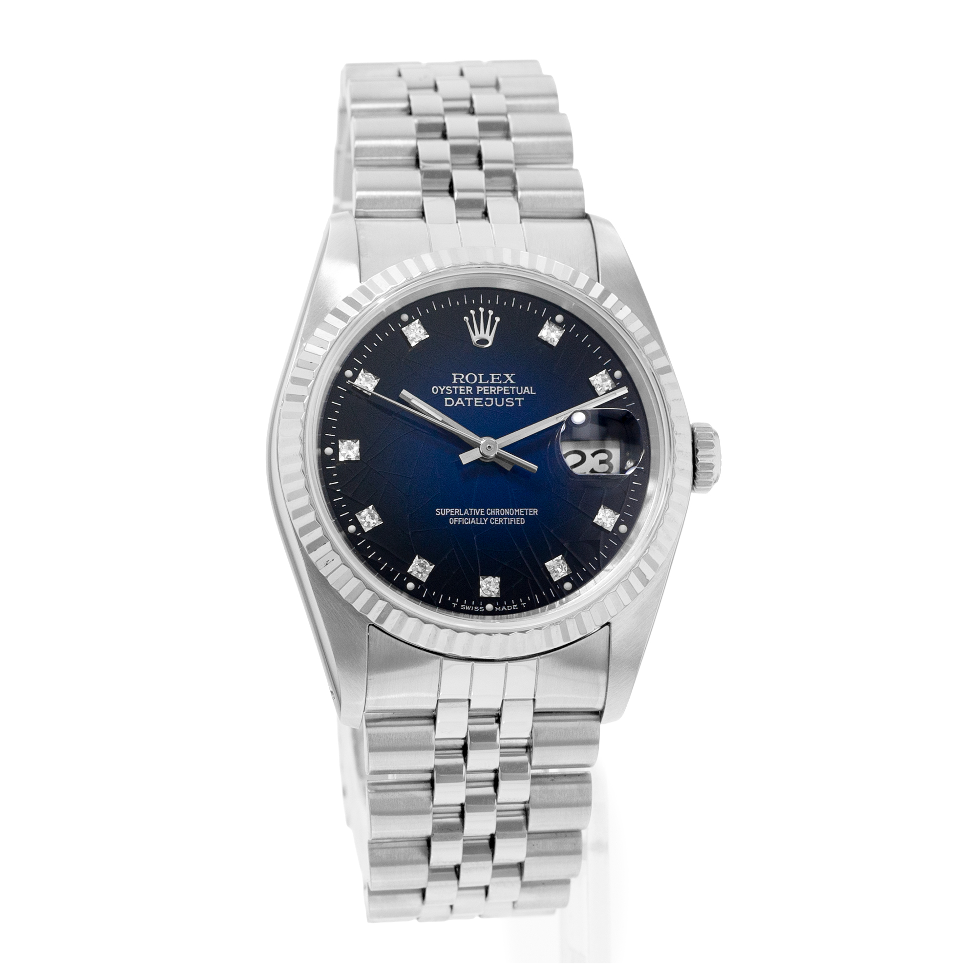 Rolex Datejust 36 16234 Blue Spider Vignette Diamond Steel 18k White Gold Watch thumbnail 6
