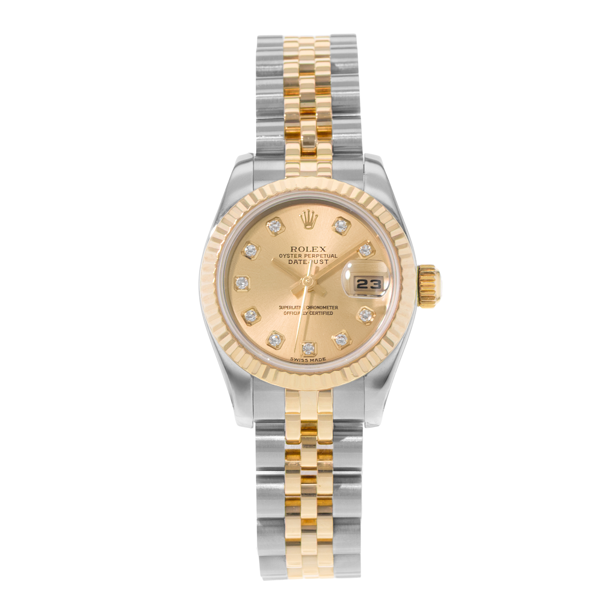 Rolex Datejust 26 179173 Diamond Steel 18k Yellow Gold Ladies Watch Papers 2005 thumbnail 2