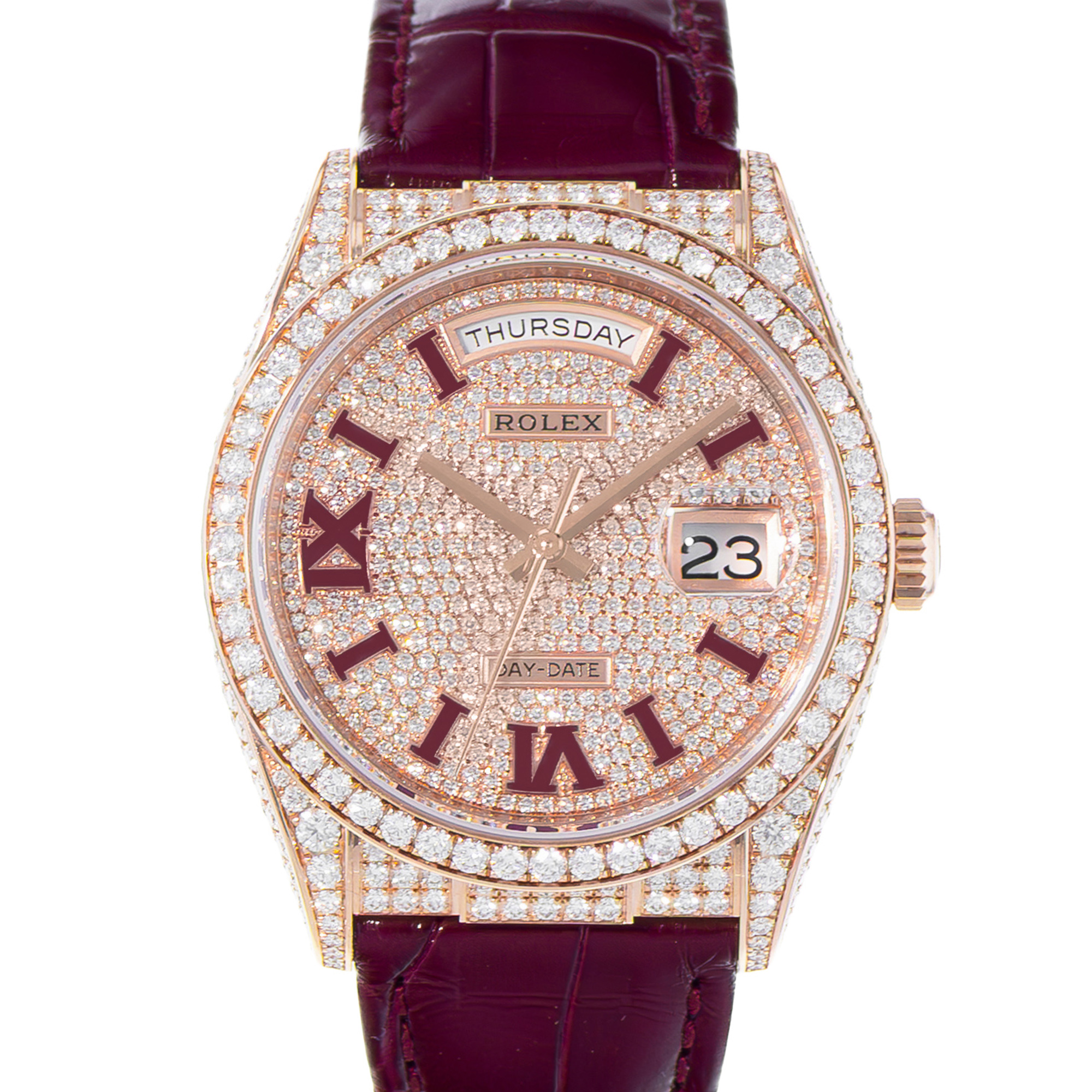 Rolex Day-Date 36 128155RBR Factory Pave Diamond 18K Rose Gold Card 2025 thumbnail 1