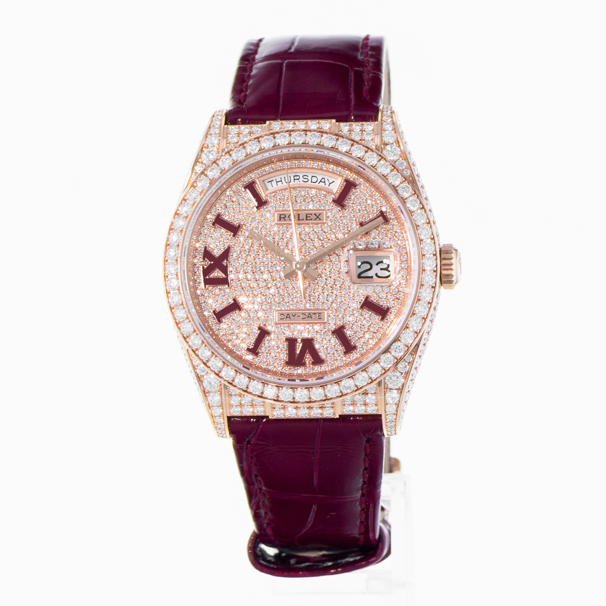 Rolex Day-Date 36 128155RBR Factory Pave Diamond 18K Rose Gold Card 2025 thumbnail 4