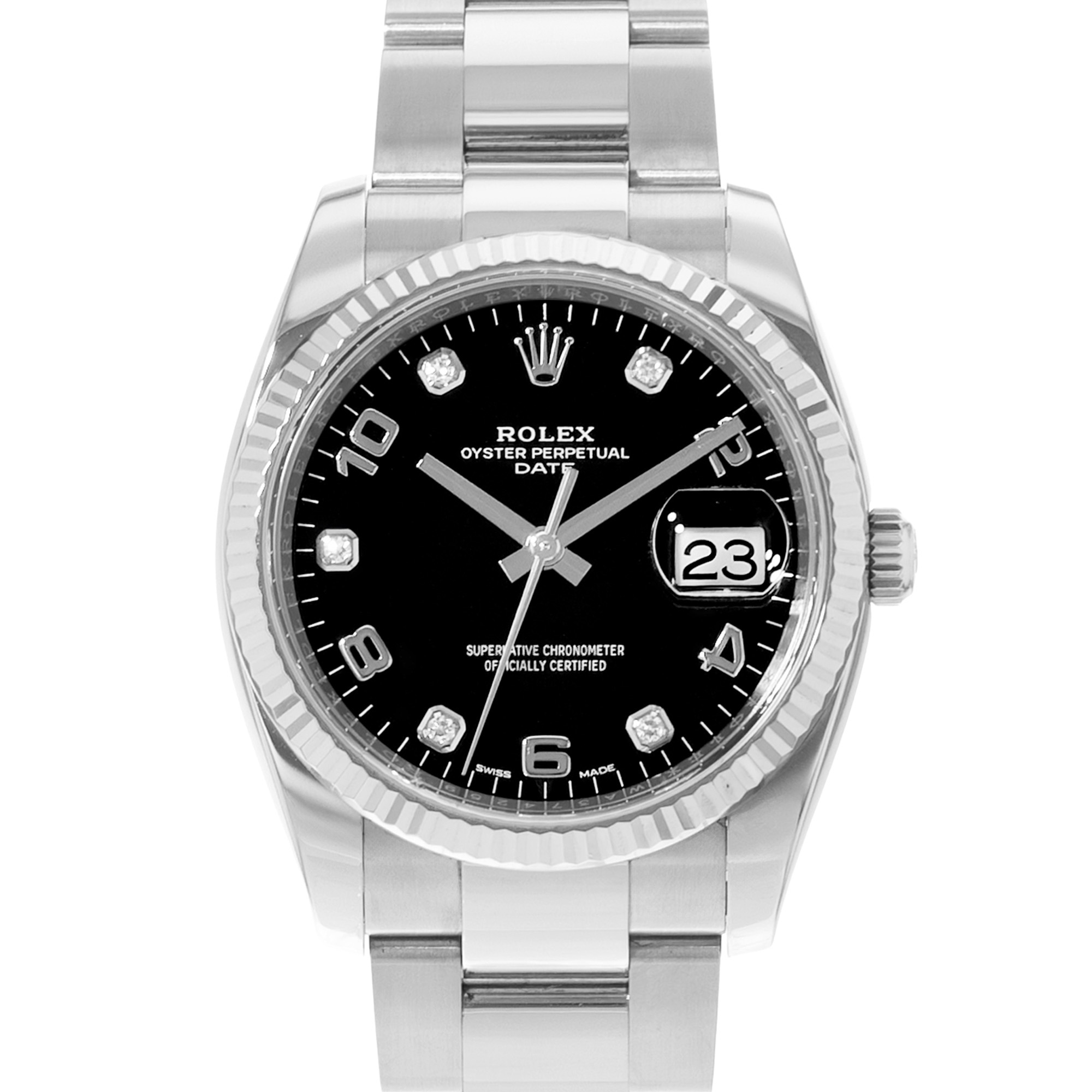 Rolex Oyster Perpetual Date 34 115234 Diamond Steel 18k White Gold Mens Watch thumbnail 1