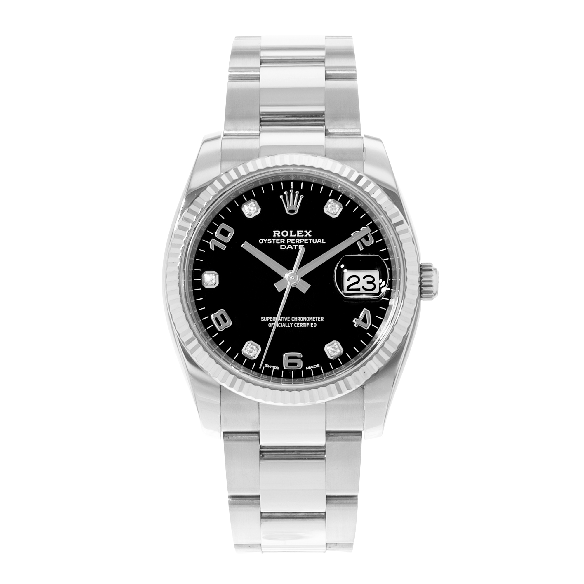 Rolex Oyster Perpetual Date 34 115234 Diamond Steel 18k White Gold Mens Watch thumbnail 2