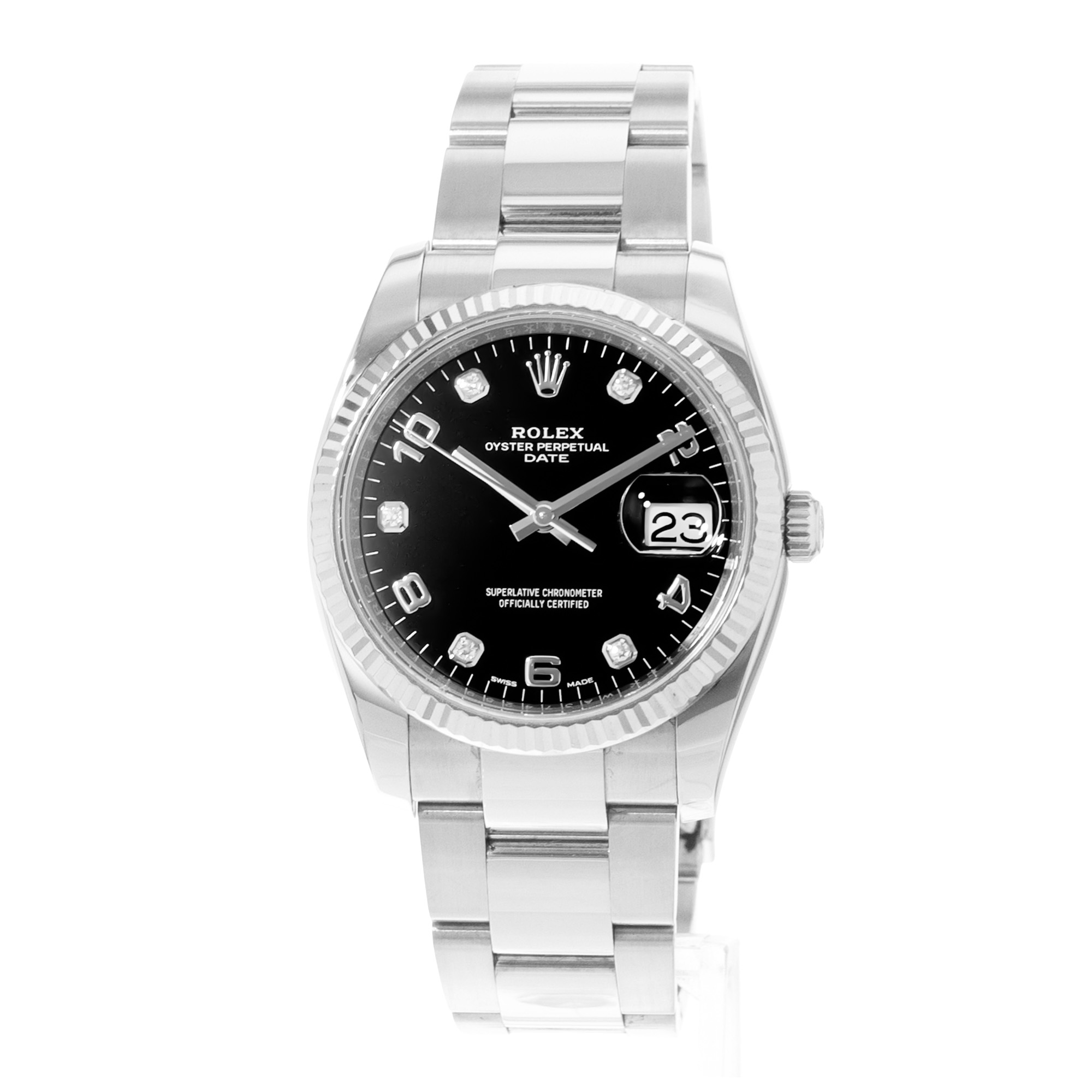 Rolex Oyster Perpetual Date 34 115234 Diamond Steel 18k White Gold Mens Watch thumbnail 3