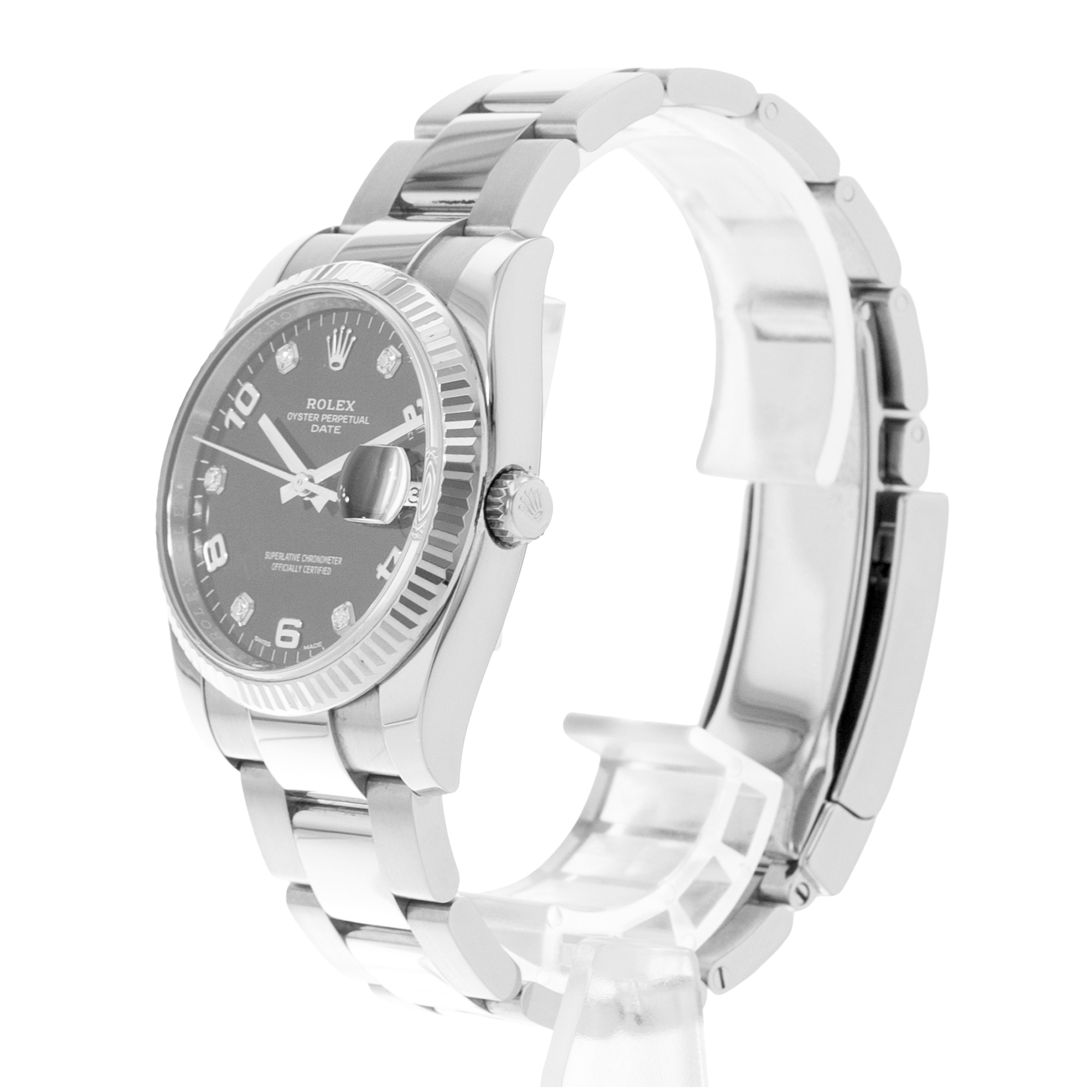 Rolex Oyster Perpetual Date 34 115234 Diamond Steel 18k White Gold Mens Watch thumbnail 4