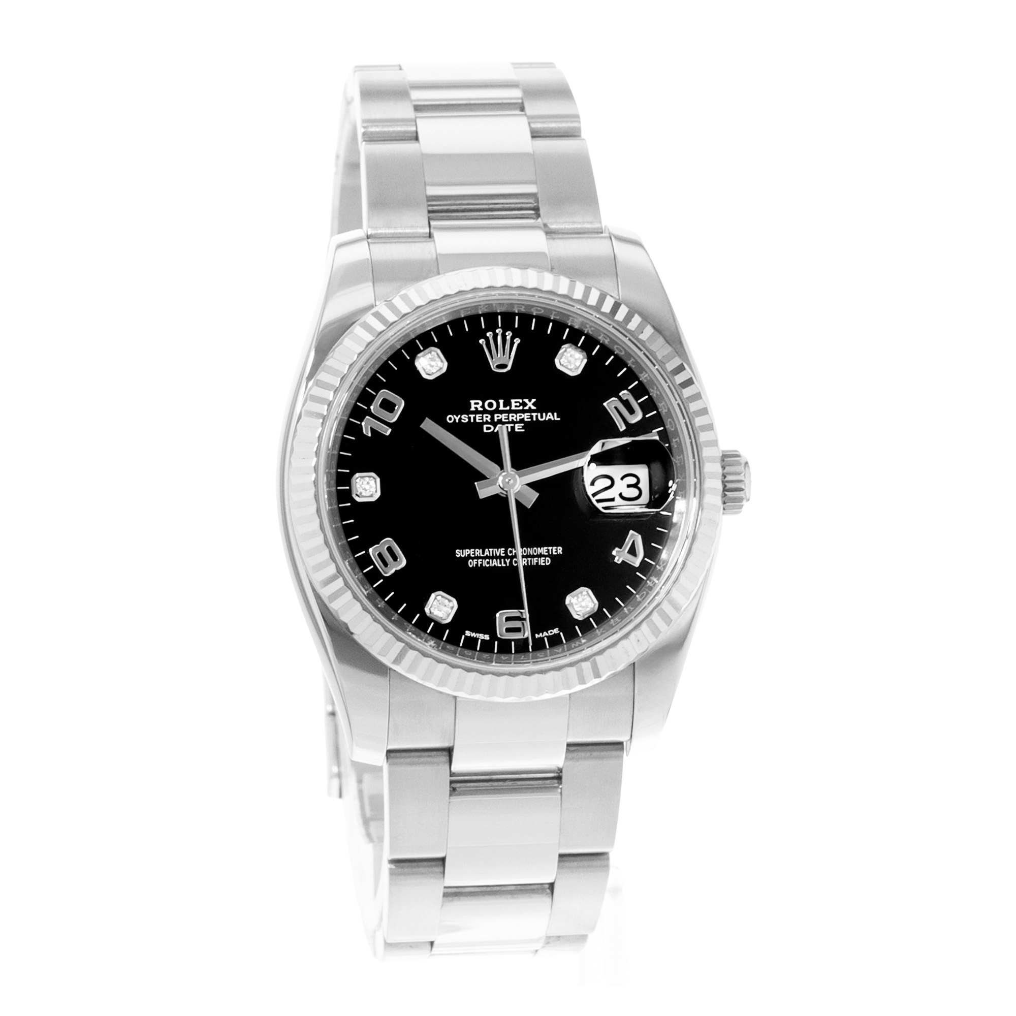 Rolex Oyster Perpetual Date 34 115234 Diamond Steel 18k White Gold Mens Watch thumbnail 6