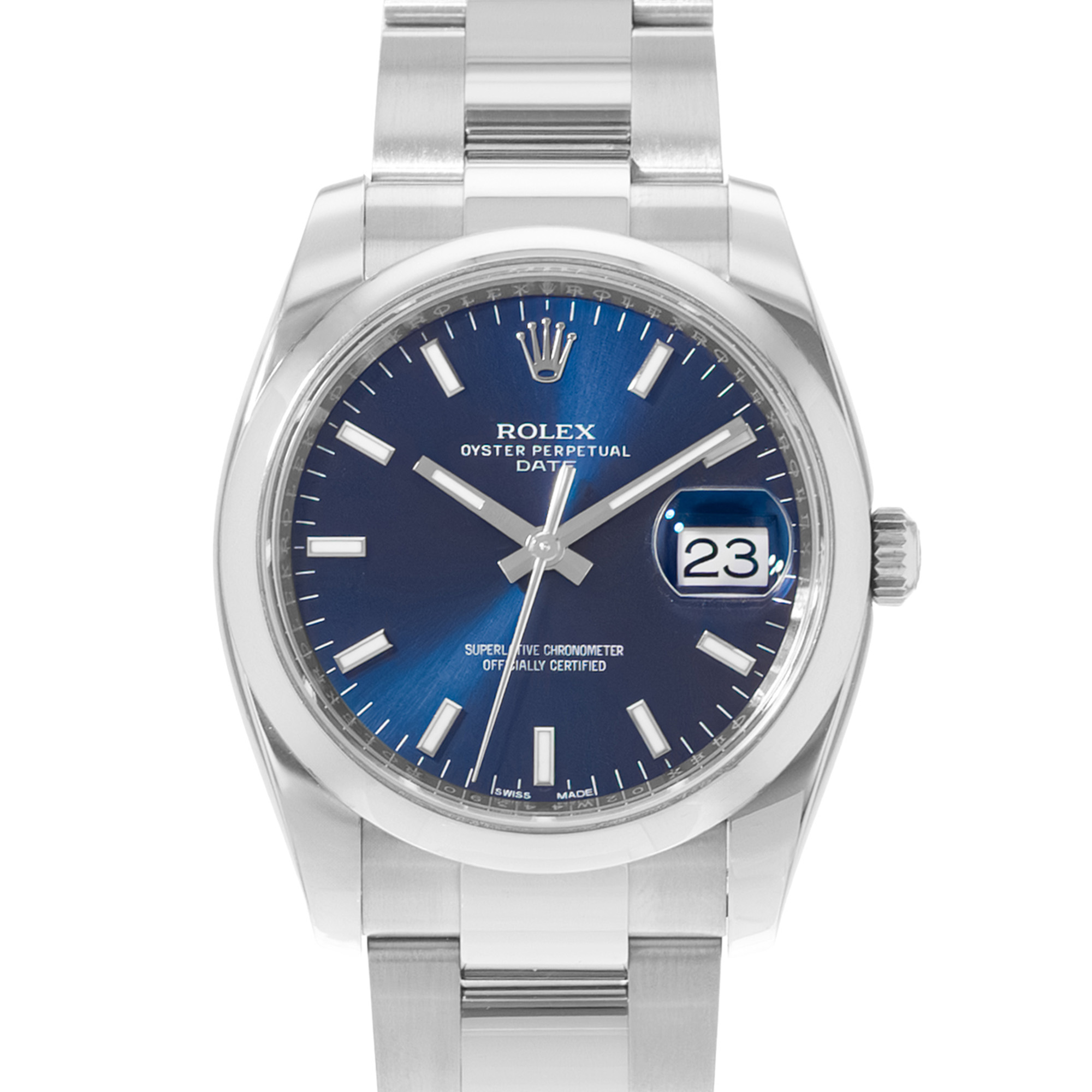 Rolex Oyster Perpetual 34 115200 Blue Index Dial Steel Mens Watch Card 2019 thumbnail 1