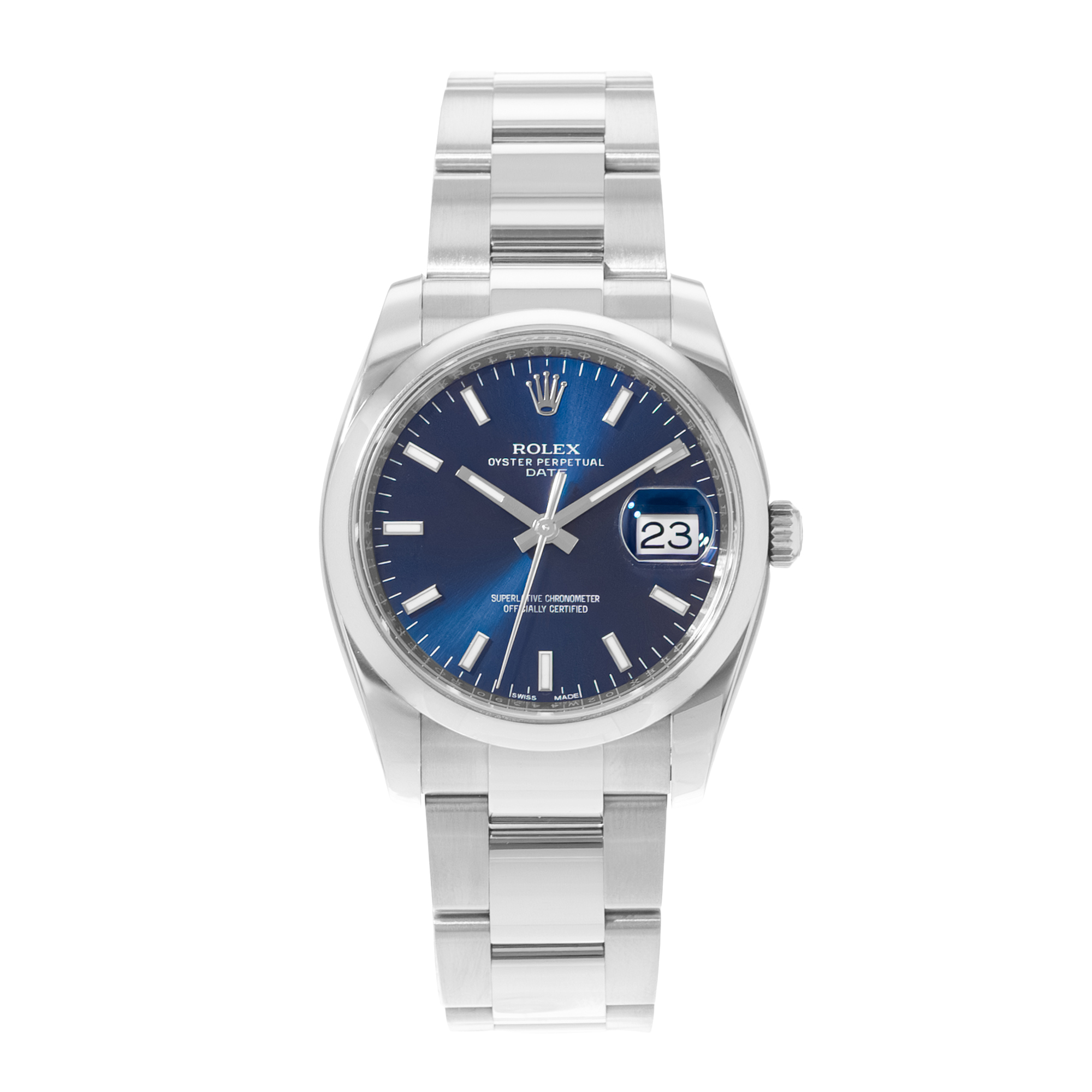 Rolex Oyster Perpetual 34 115200 Blue Index Dial Steel Mens Watch Card 2019 thumbnail 2