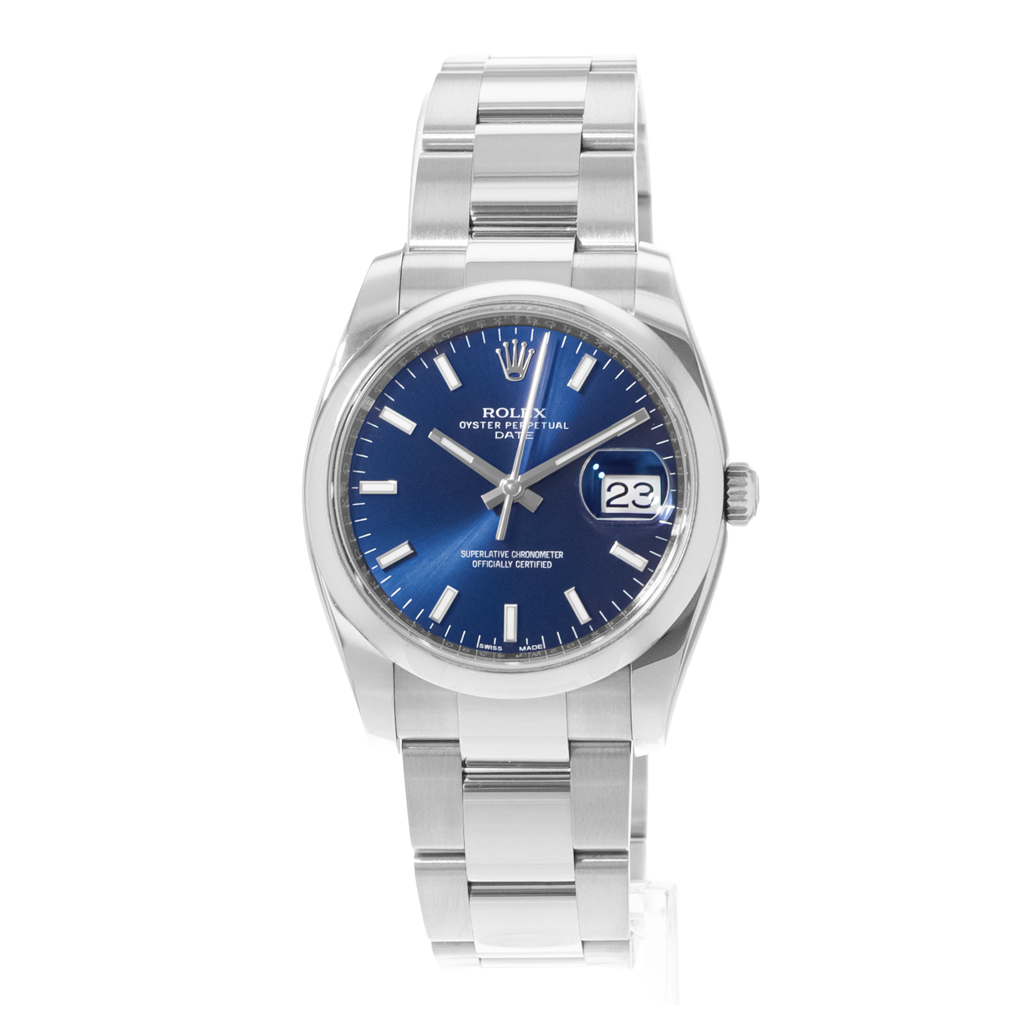 Rolex Oyster Perpetual 34 115200 Blue Index Dial Steel Mens Watch Card 2019 thumbnail 4