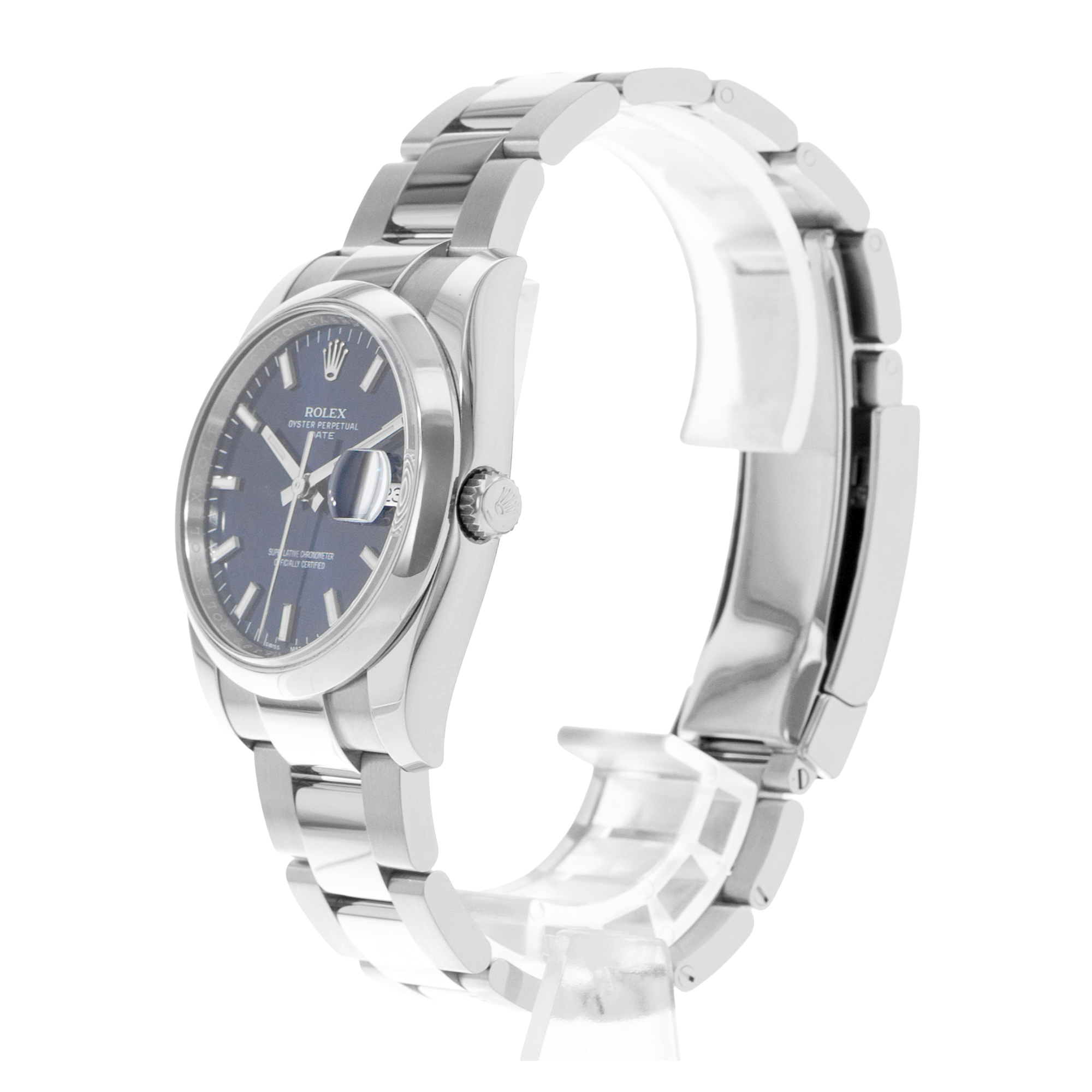 Rolex Oyster Perpetual 34 115200 Blue Index Dial Steel Mens Watch Card 2019 thumbnail 5