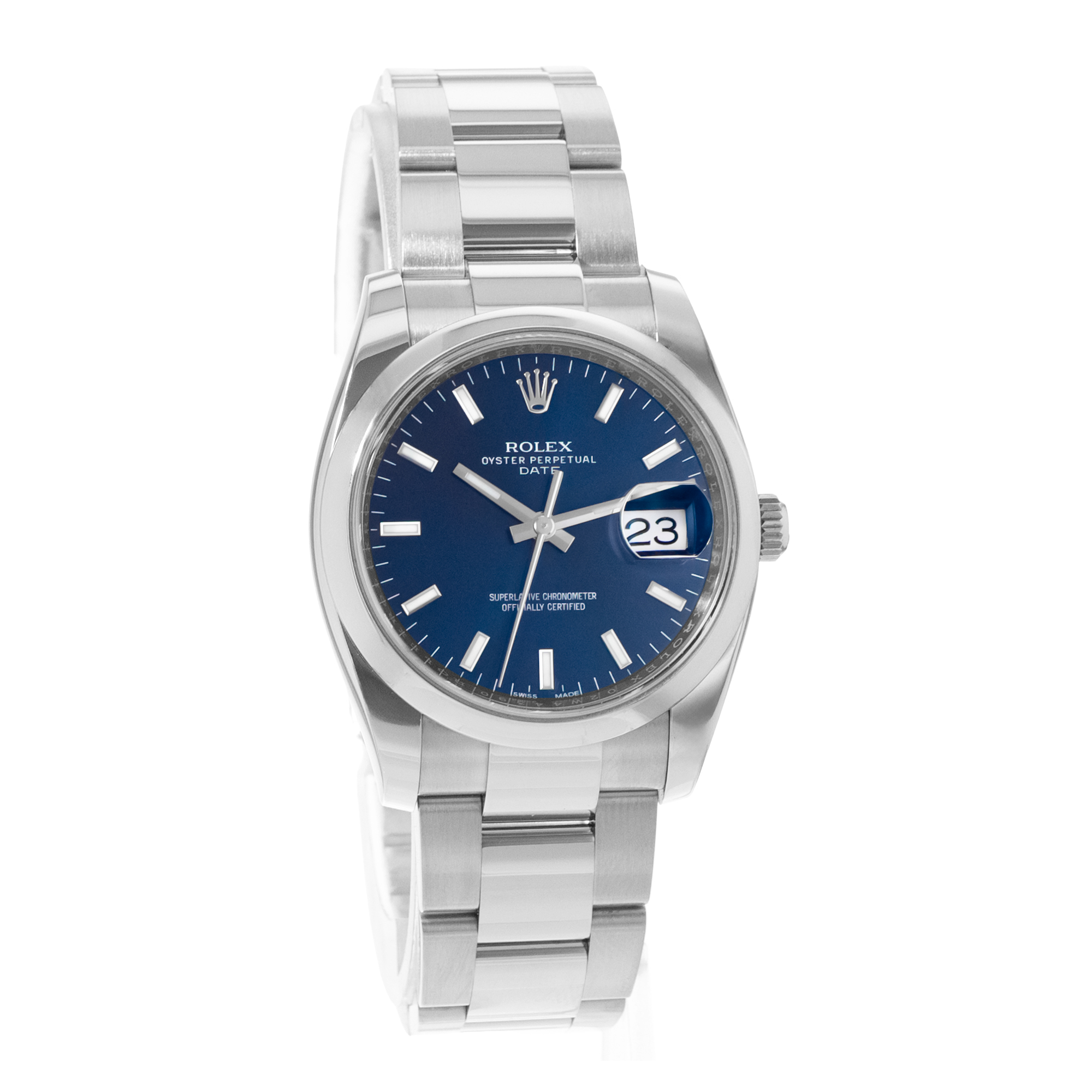 Rolex Oyster Perpetual 34 115200 Blue Index Dial Steel Mens Watch Card 2019 thumbnail 7