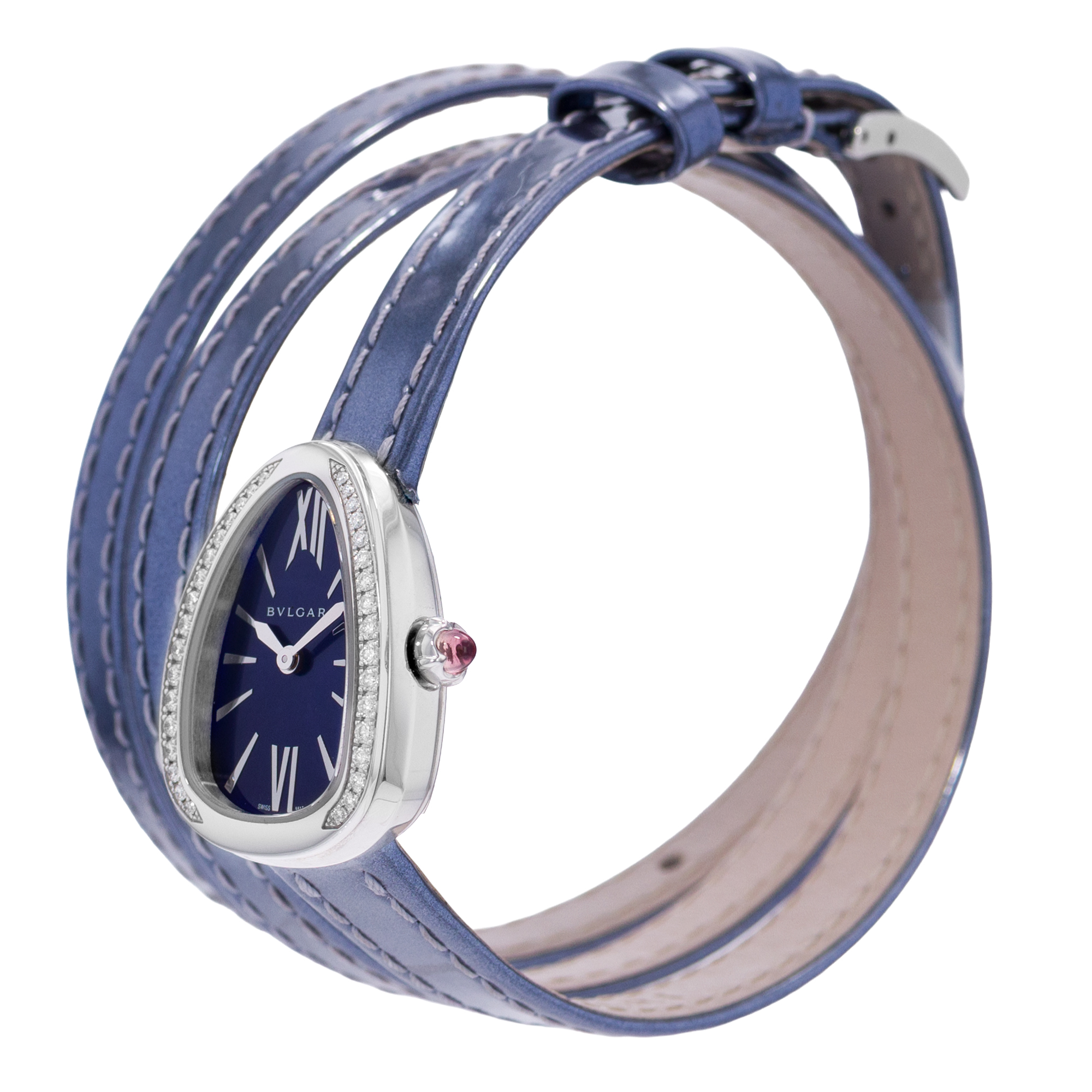 Bulgari Serpenti 102967 27mm Blue Diamond Steel Ladies Watch Pouch Papers 2023 thumbnail 5