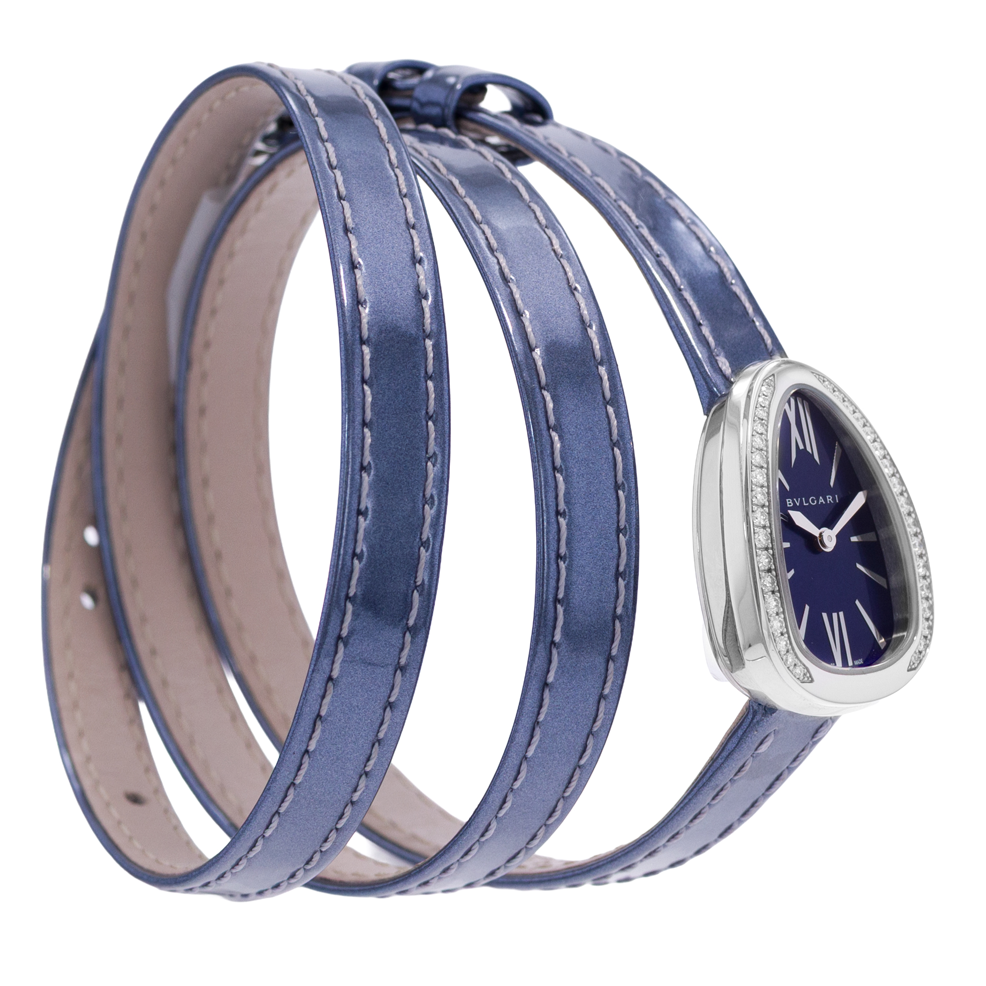 Bulgari Serpenti 102967 27mm Blue Diamond Steel Ladies Watch Pouch Papers 2023 thumbnail 6