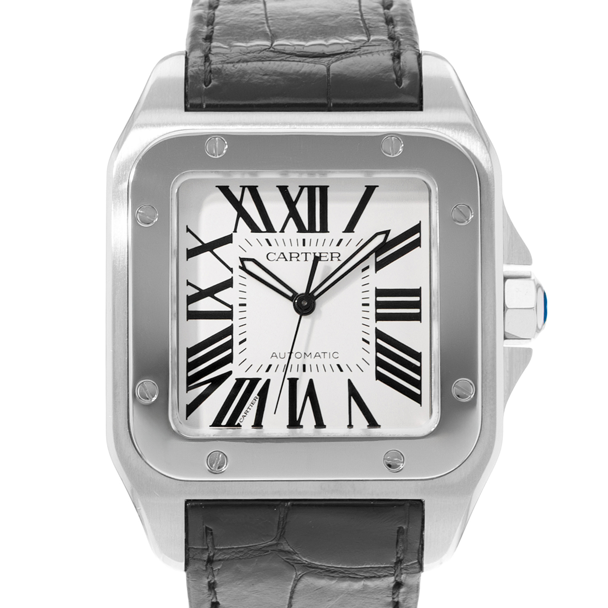 Cartier Santos 100 W20073X8 2656 38mm Silver Dial Steel Mens Watch Papers 2013 thumbnail 1