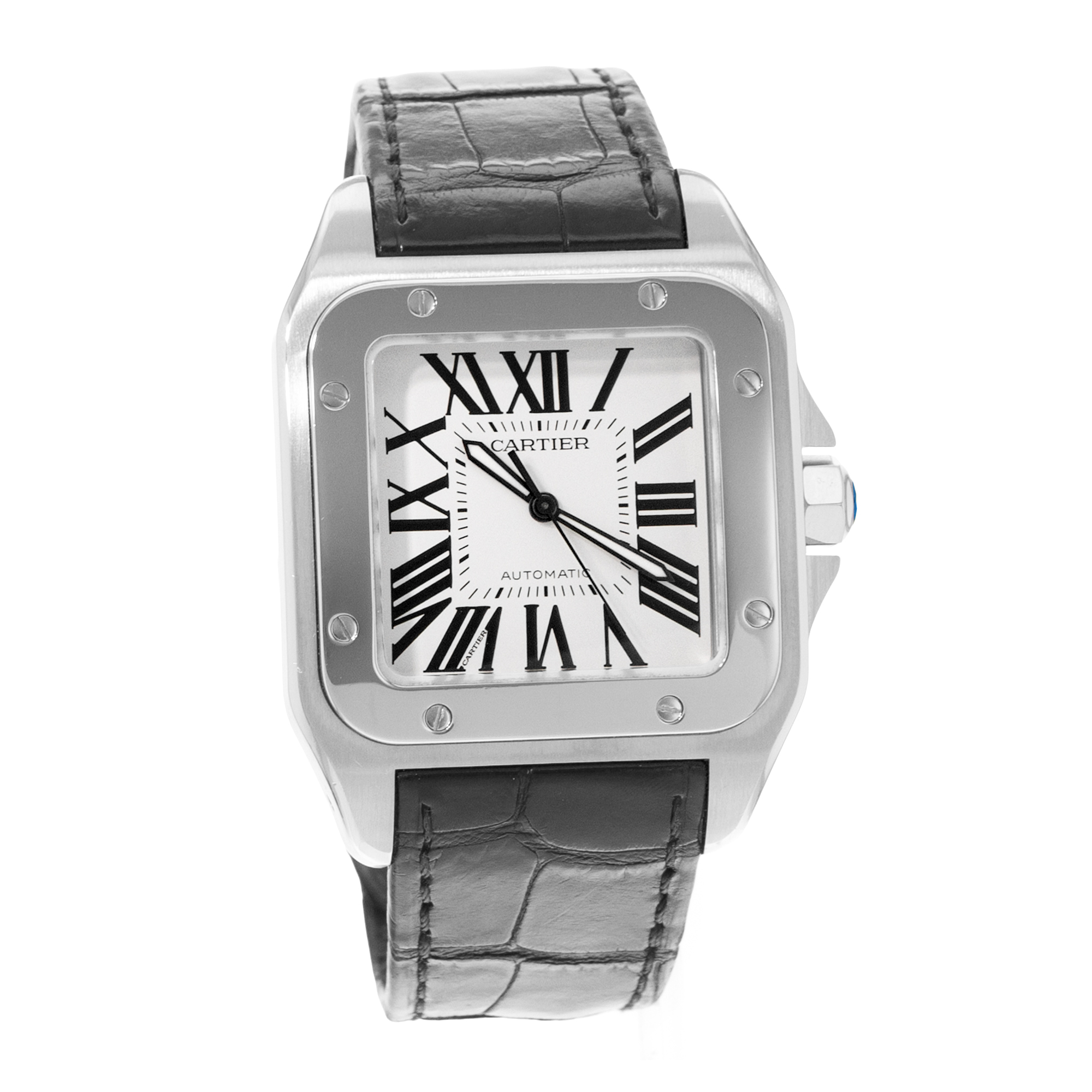 Cartier Santos 100 W20073X8 2656 38mm Silver Dial Steel Mens Watch Papers 2013 thumbnail 7