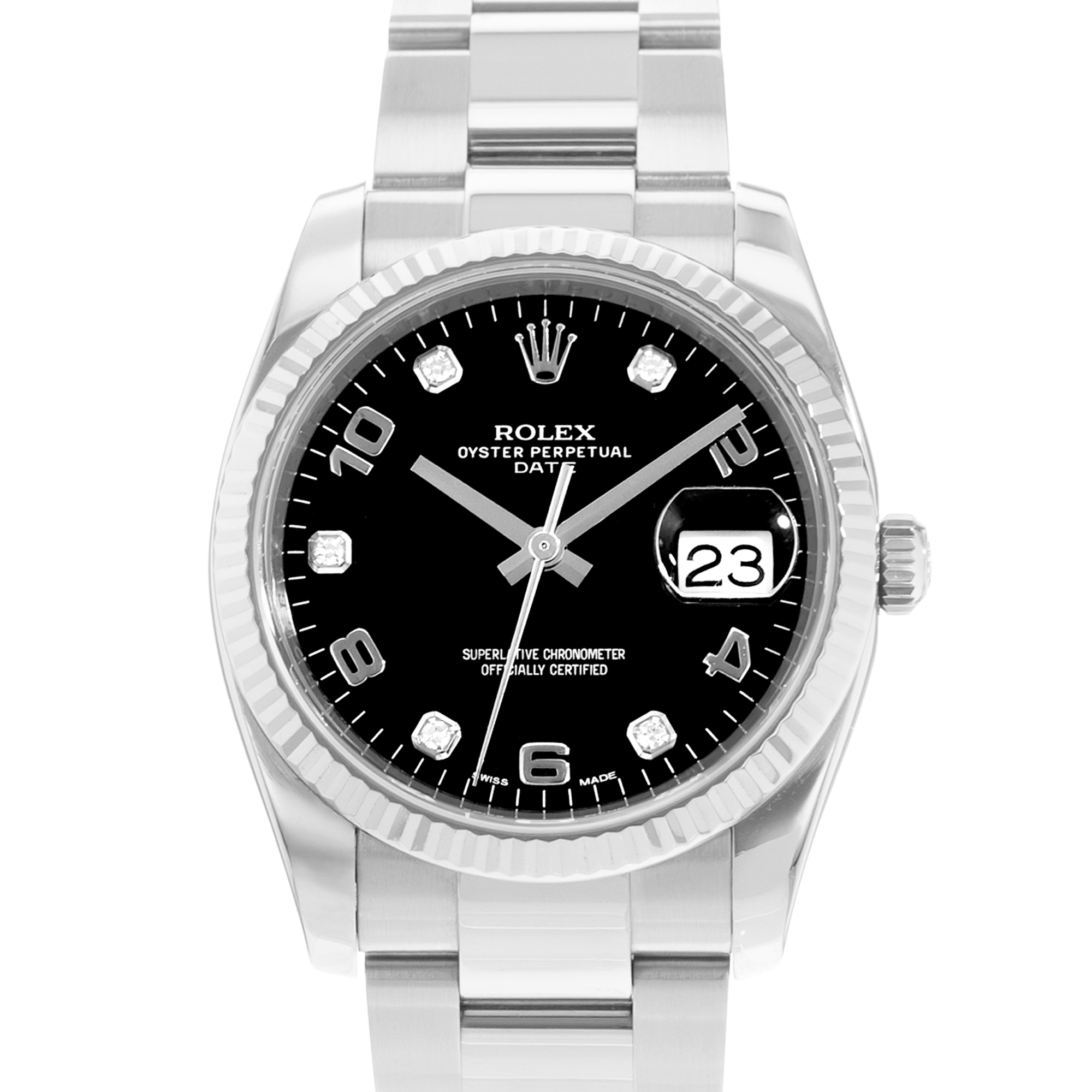 Rolex Oyster Perpetual Date 34 115234 Diamond Steel 18k White Gold Mens Watch thumbnail 1