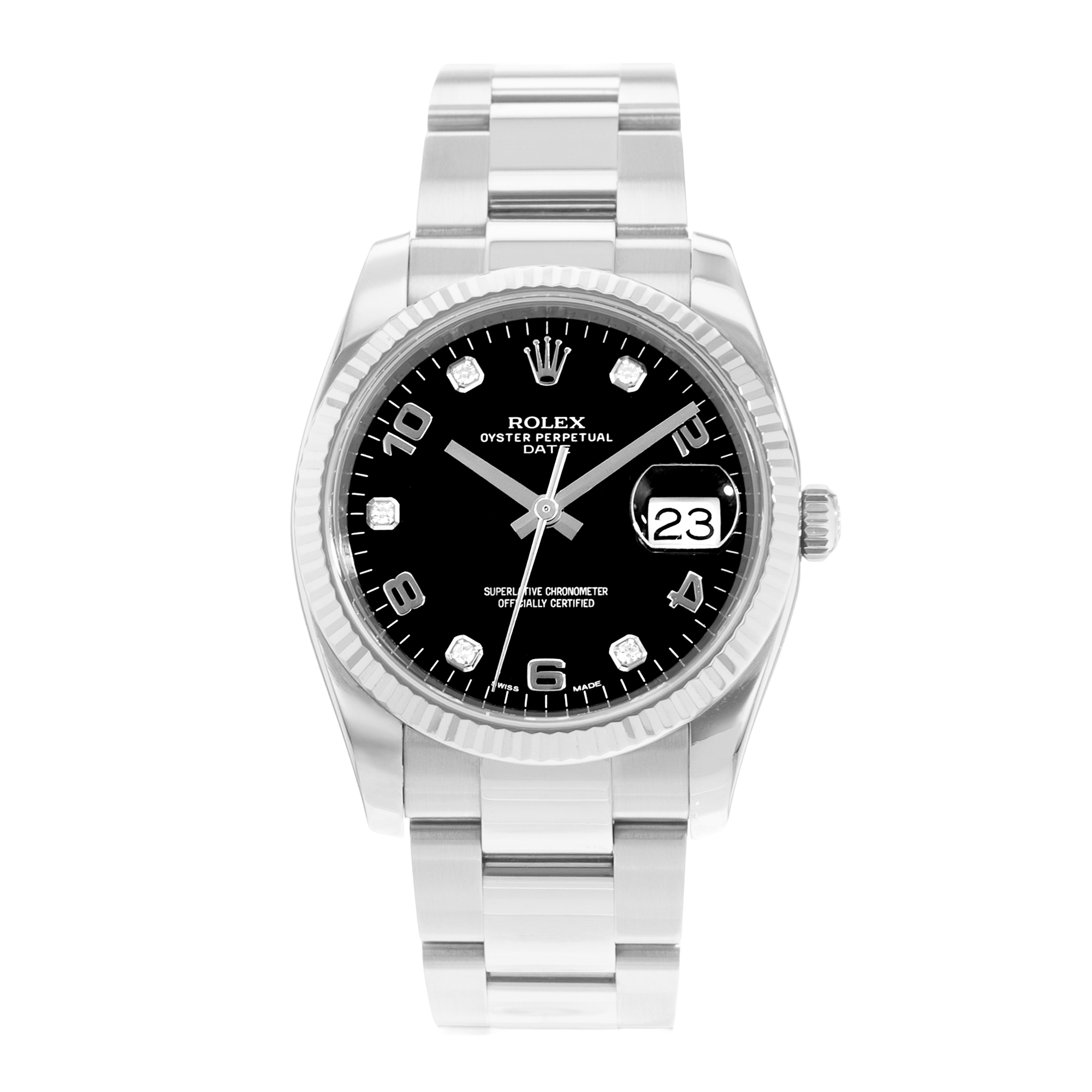Rolex Oyster Perpetual Date 34 115234 Diamond Steel 18k White Gold Mens Watch thumbnail 2