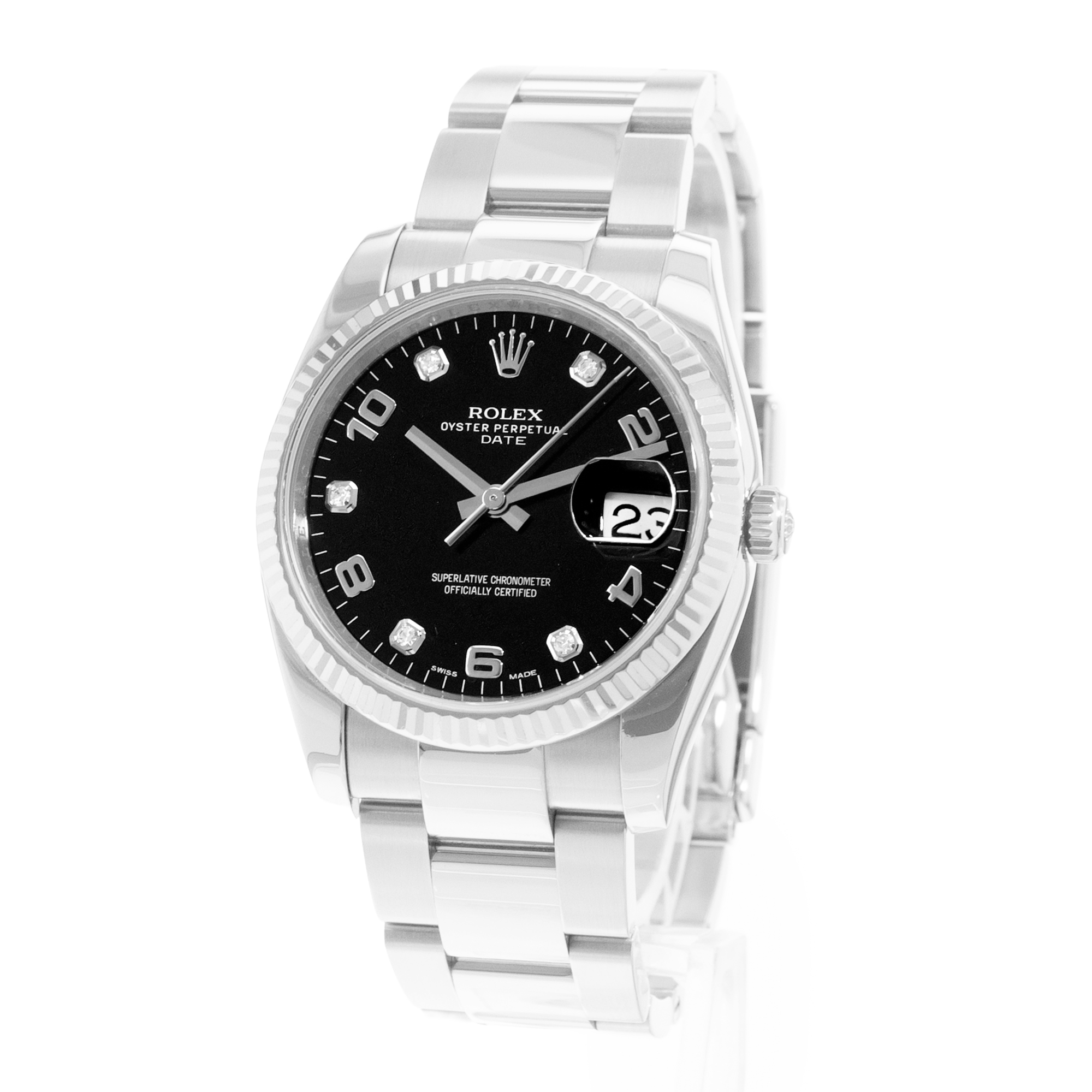 Rolex Oyster Perpetual Date 34 115234 Diamond Steel 18k White Gold Mens Watch thumbnail 3