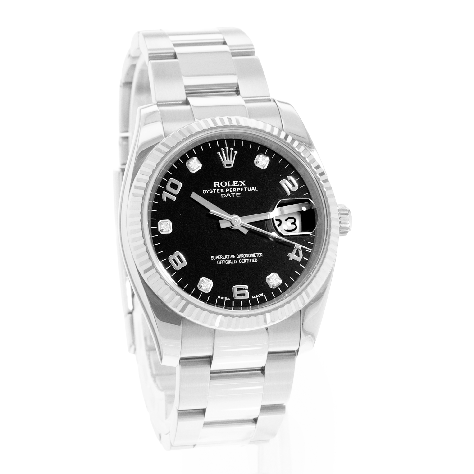 Rolex Oyster Perpetual Date 34 115234 Diamond Steel 18k White Gold Mens Watch thumbnail 6