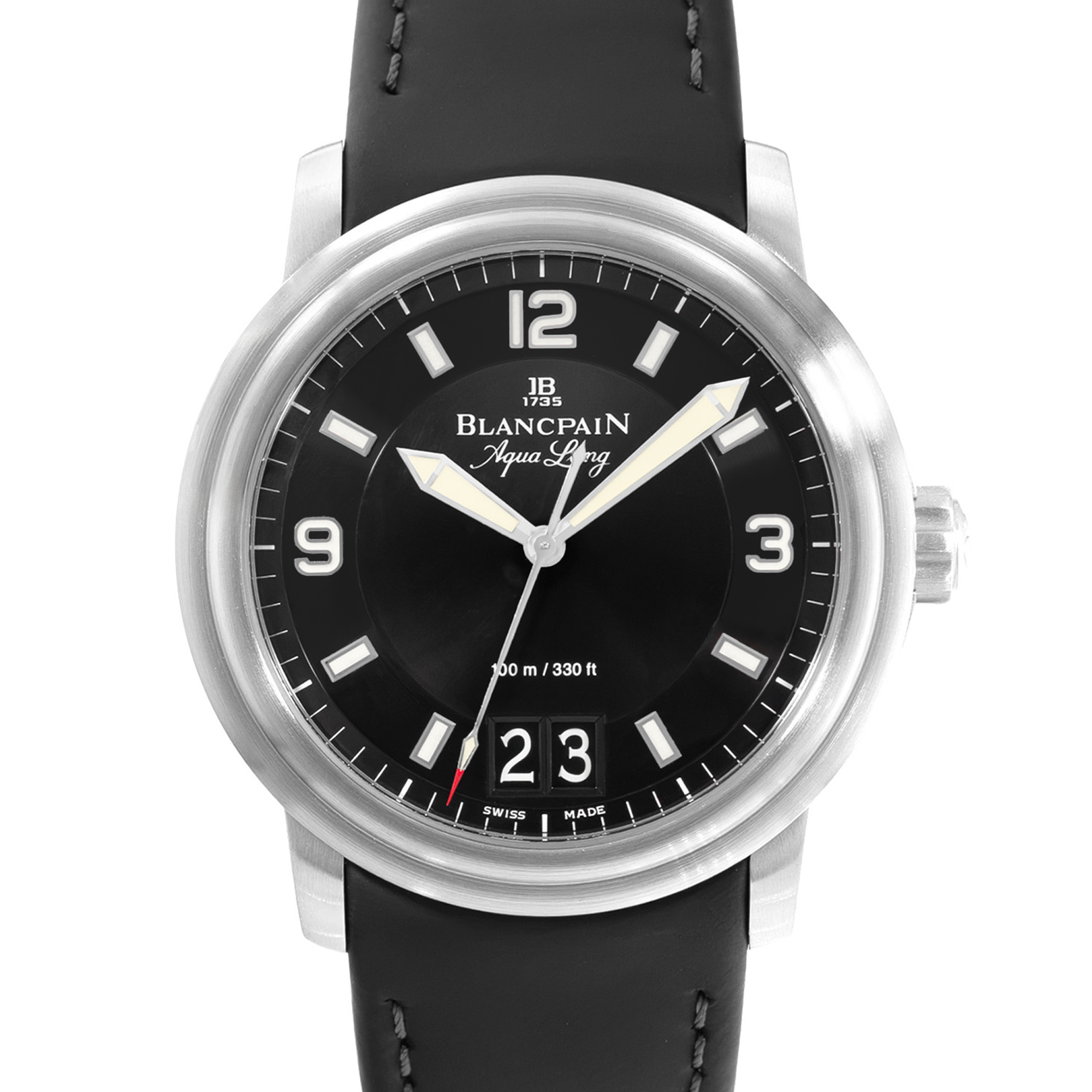 Blancpain Leman Aqua Lung Date 2850B-1130-64B 40mm Black Steel Watch Box Papers thumbnail 1
