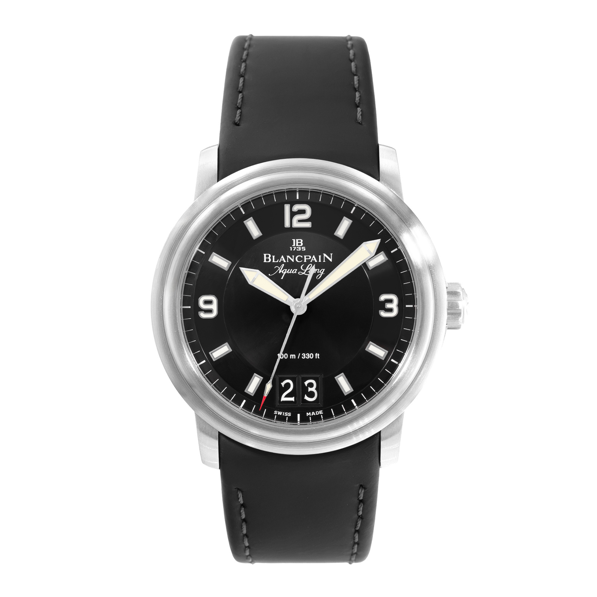 Blancpain Leman Aqua Lung Date 2850B-1130-64B 40mm Black Steel Watch Box Papers thumbnail 2