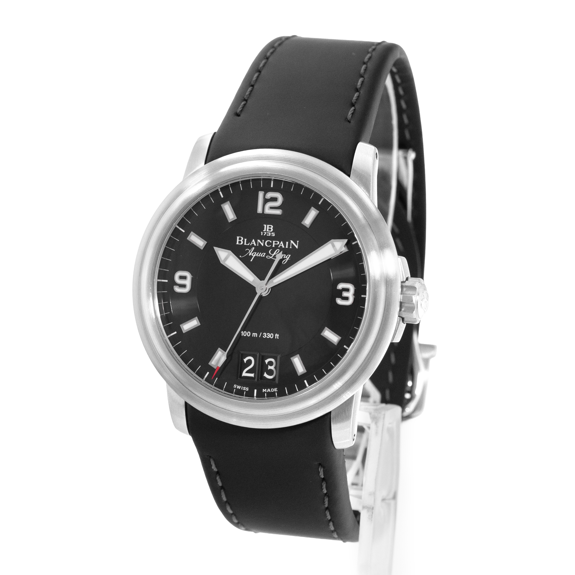Blancpain Leman Aqua Lung Date 2850B-1130-64B 40mm Black Steel Watch Box Papers thumbnail 4